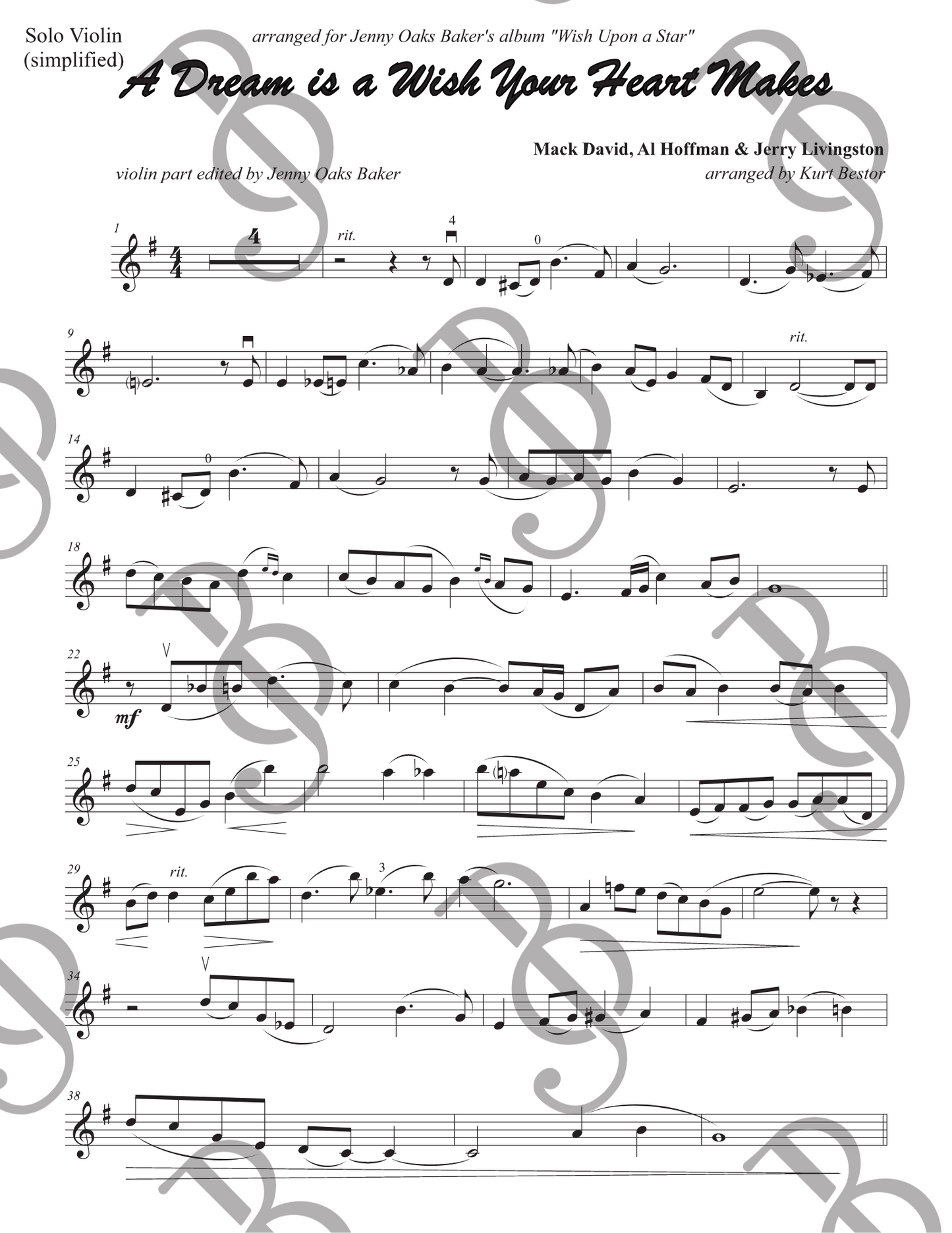 A Dream is a Wish Your Heart Makes Violin Sheet Music (Simplified)