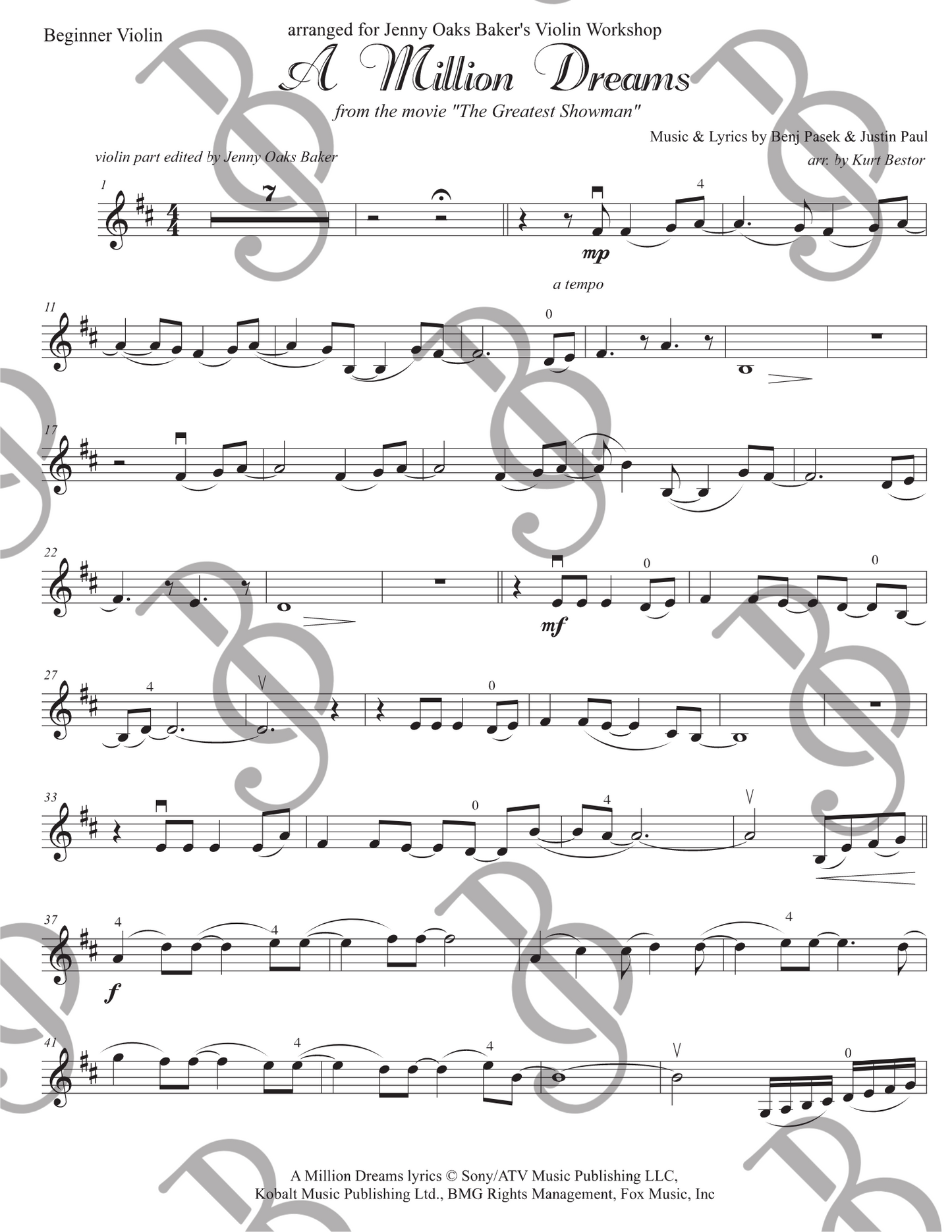 A Million Dreams Violin Sheet Music (Beginner)