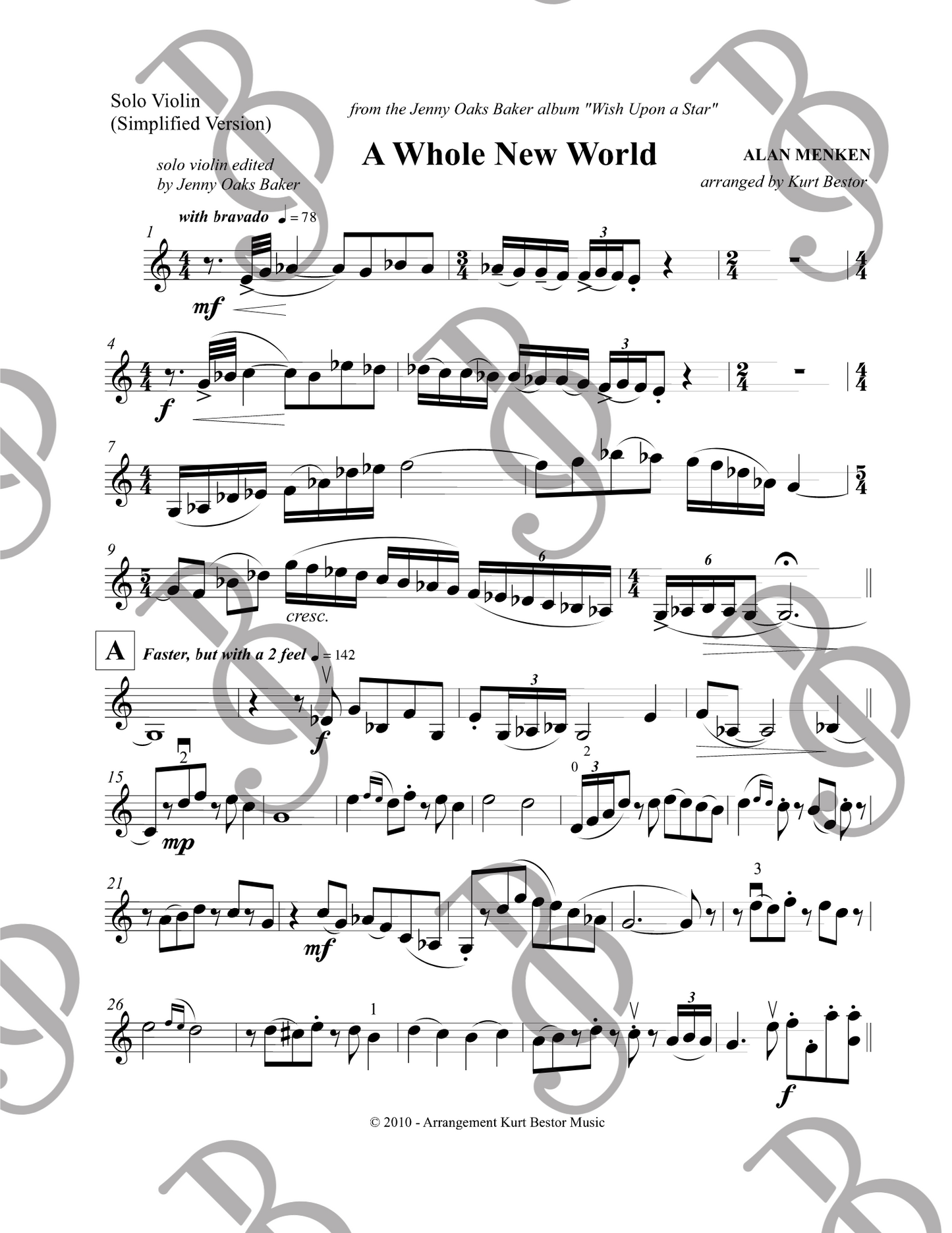 A Whole New World Violin Sheet Music (Intermediate)