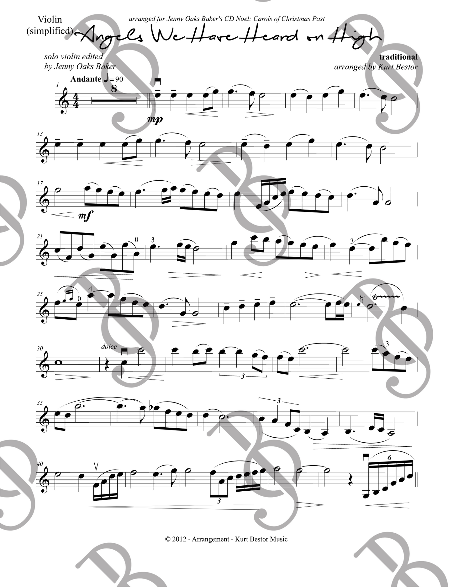Angels We Have Heard on High Violin Sheet Music (Simplified)