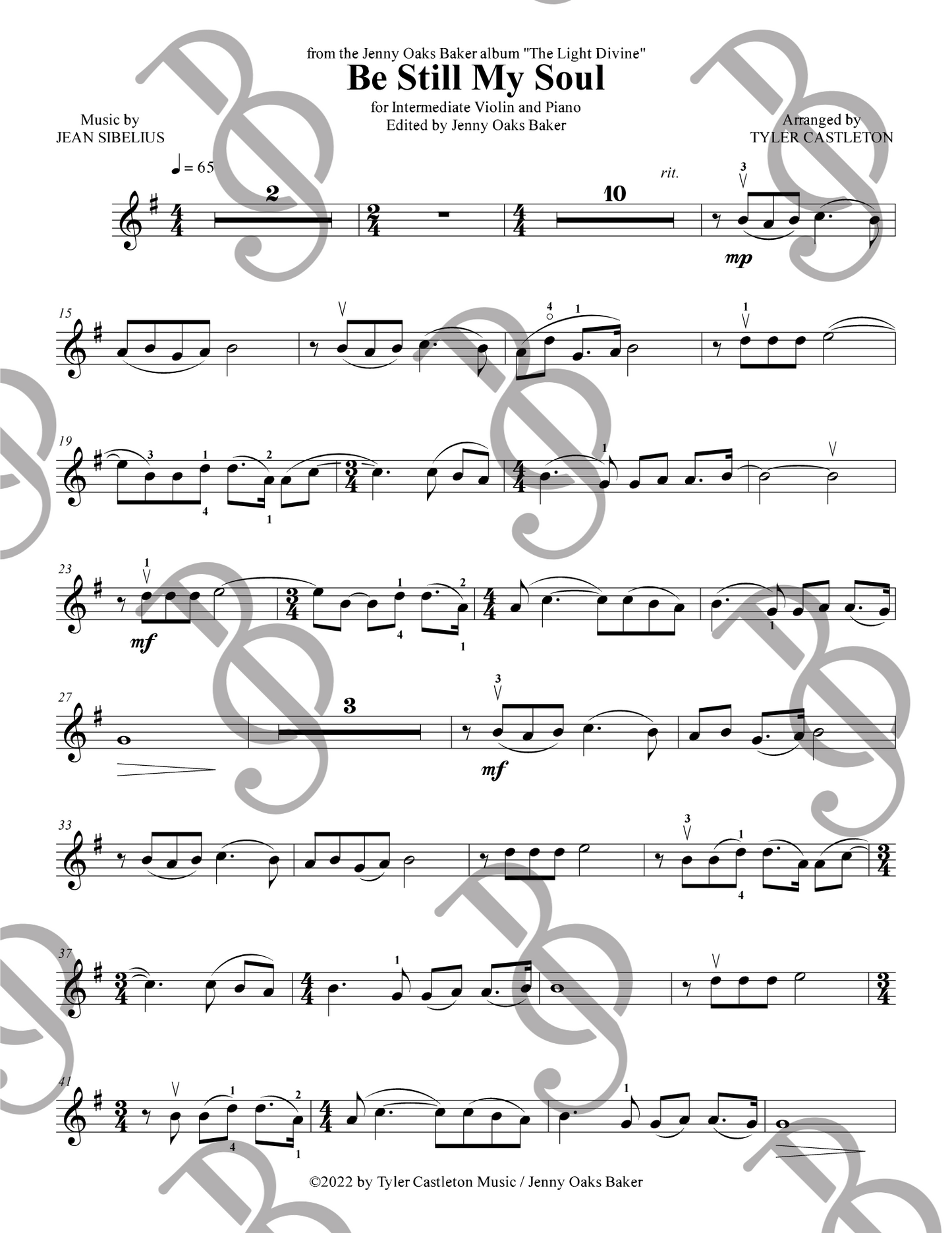 Be Still My Soul Violin Sheet Music (Intermediate)
