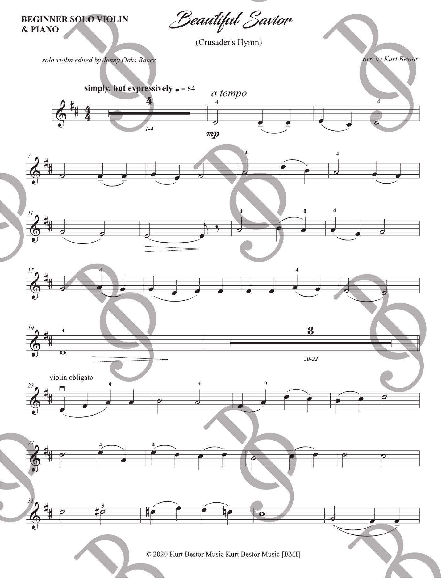 Beautiful Savior Violin Sheet Music (Beginner)