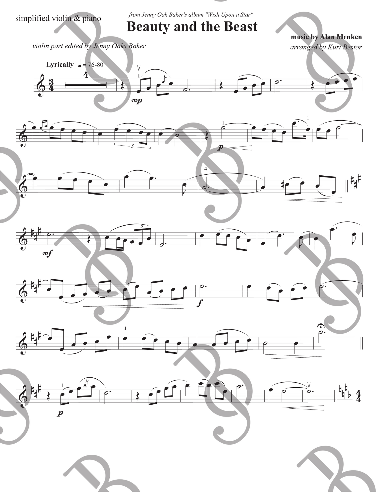 Beauty and the Beast Violin Sheet Music (Intermediate)