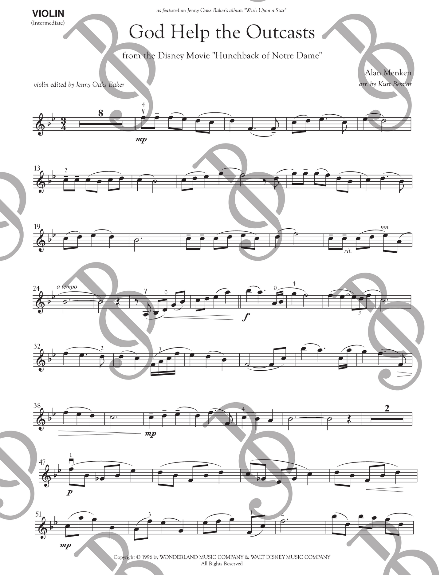 God Help the Outcasts Violin Sheet Music (Intermediate)