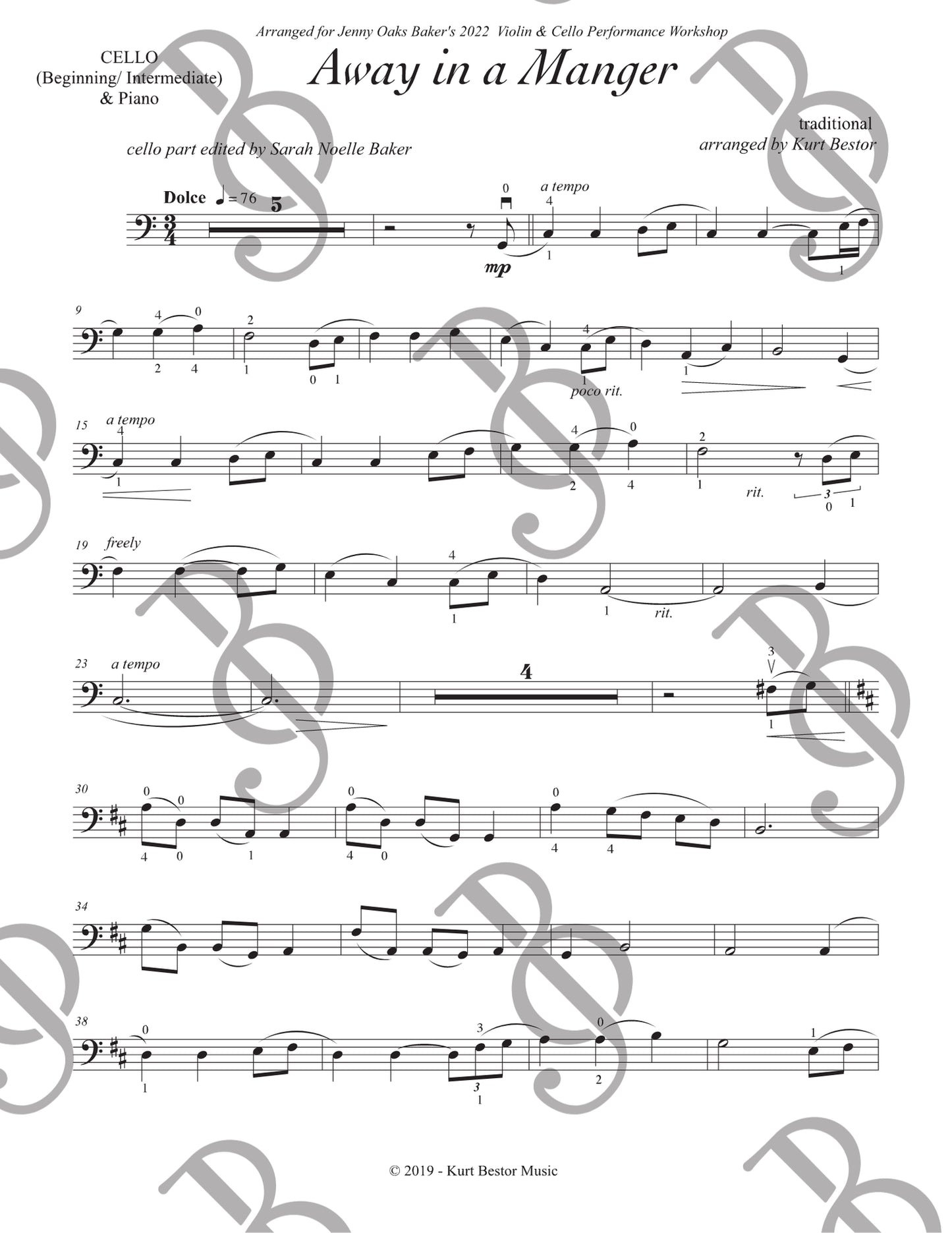 Away in a Manger Cello Sheet Music (Beginning & Intermediate)