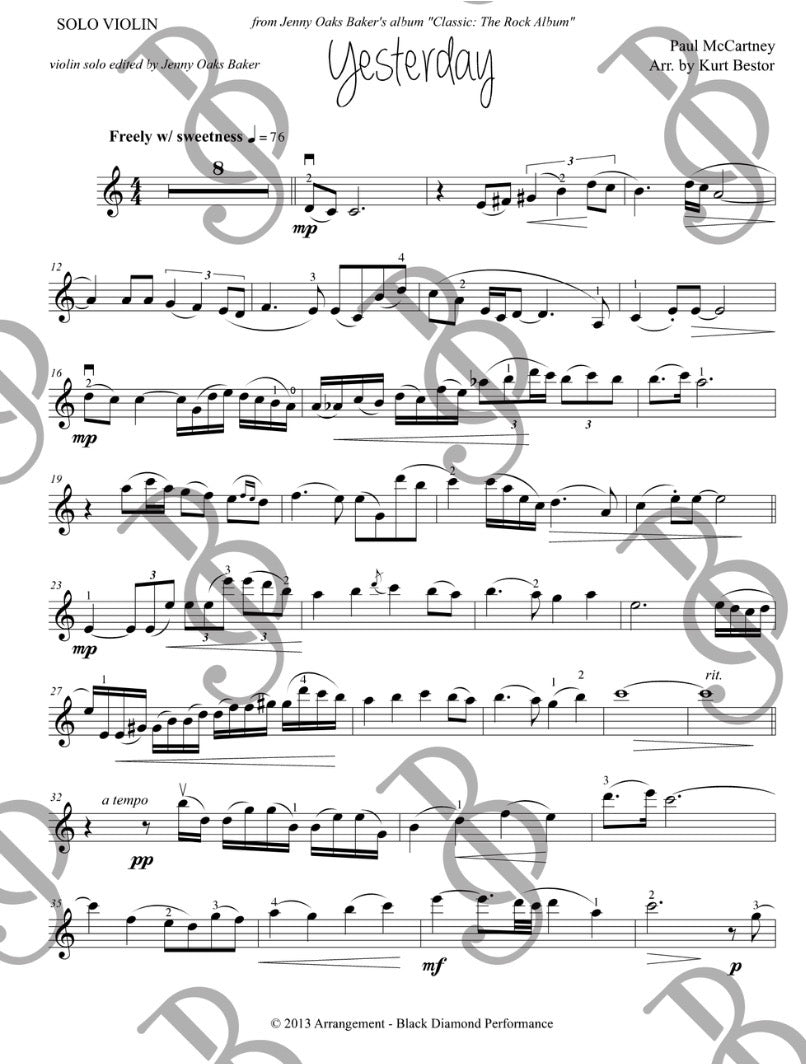 Yesterday Violin Sheet Music (Original)
