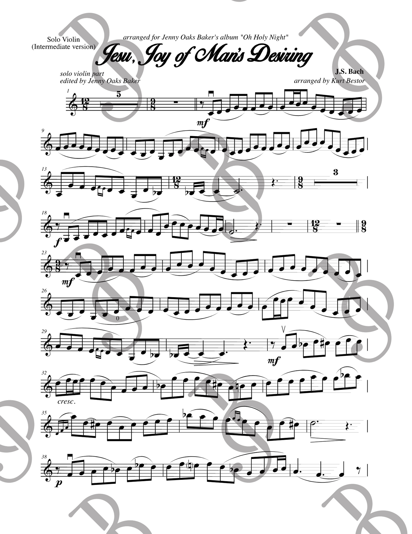 Jesu Joy of Man's Desiring Violin Sheet Music (Simplified)