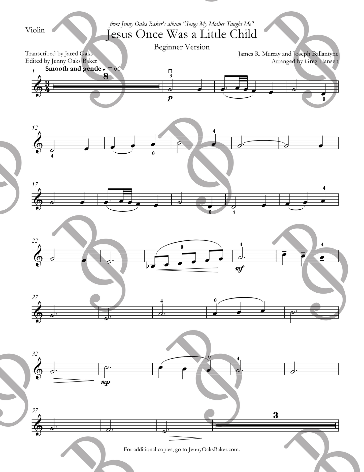 Jesus Once Was a Little Child Violin Sheet Music (Beginner)