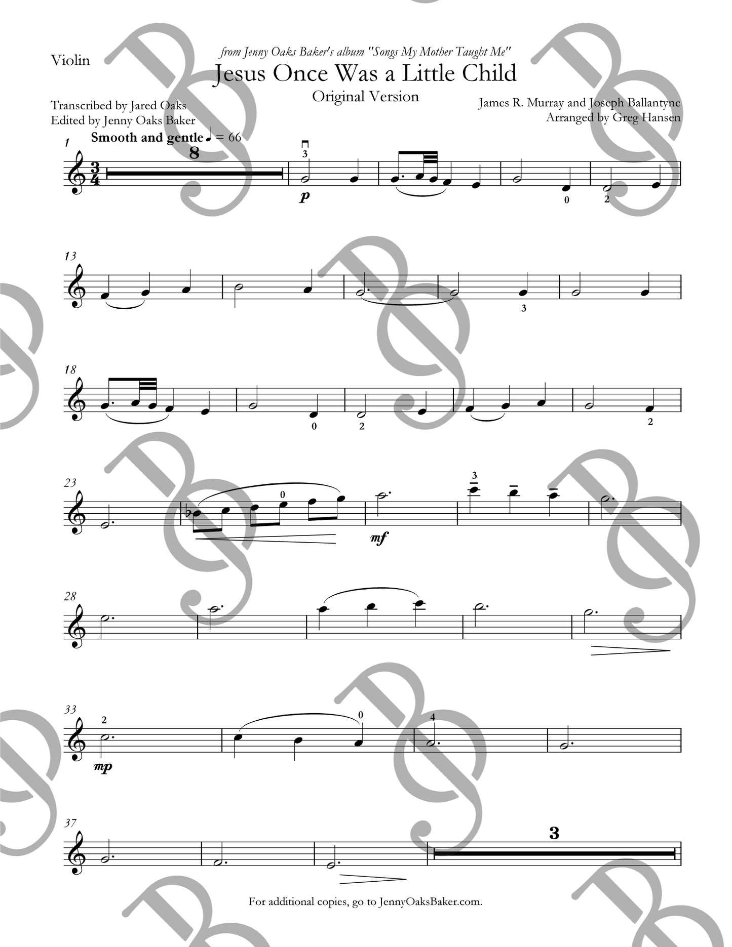 Jesus Once Was a Little Child Violin Sheet Music (Intermediate)