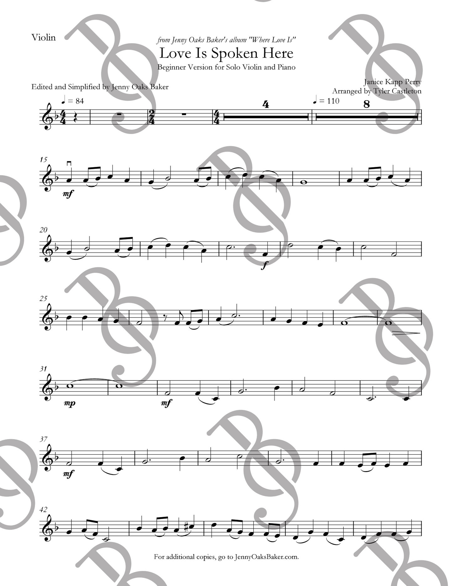 Love is Spoken Here Violin Sheet Music (Beginner)