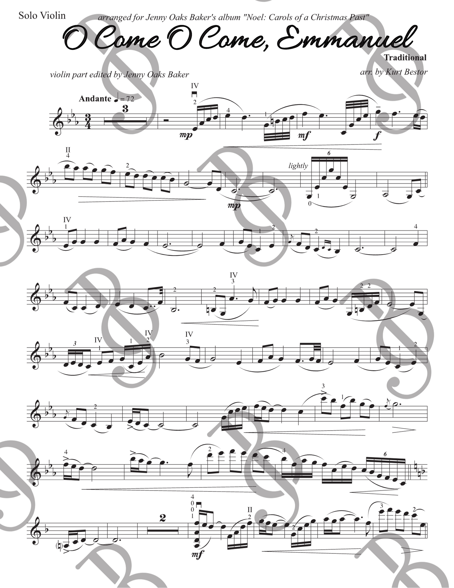 O Come O Come Emmanuel Violin Sheet Music (Intermediate)