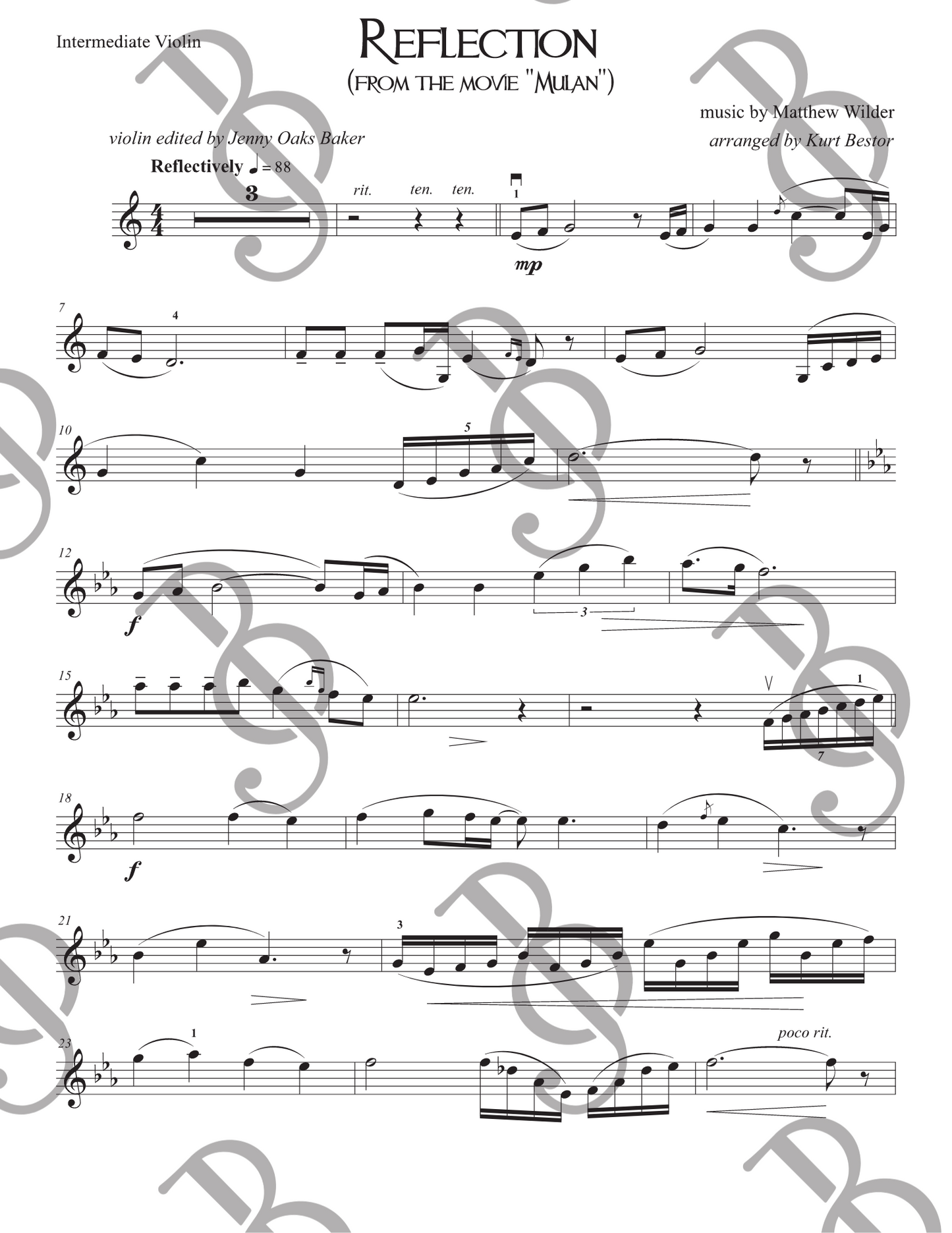 Reflection from "Mulan" Violin Sheet Music (Intermediate)