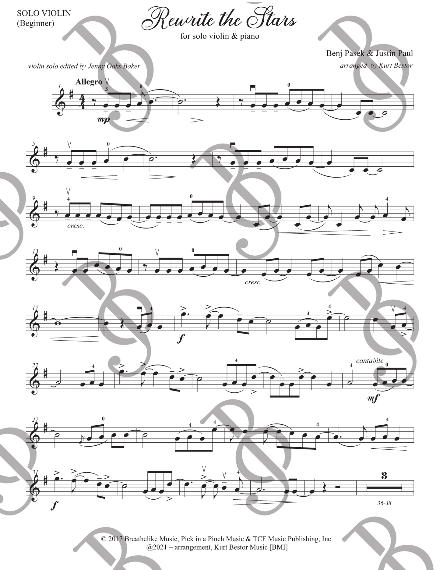 Rewrite the Stars Violin Sheet Music (Beginner)