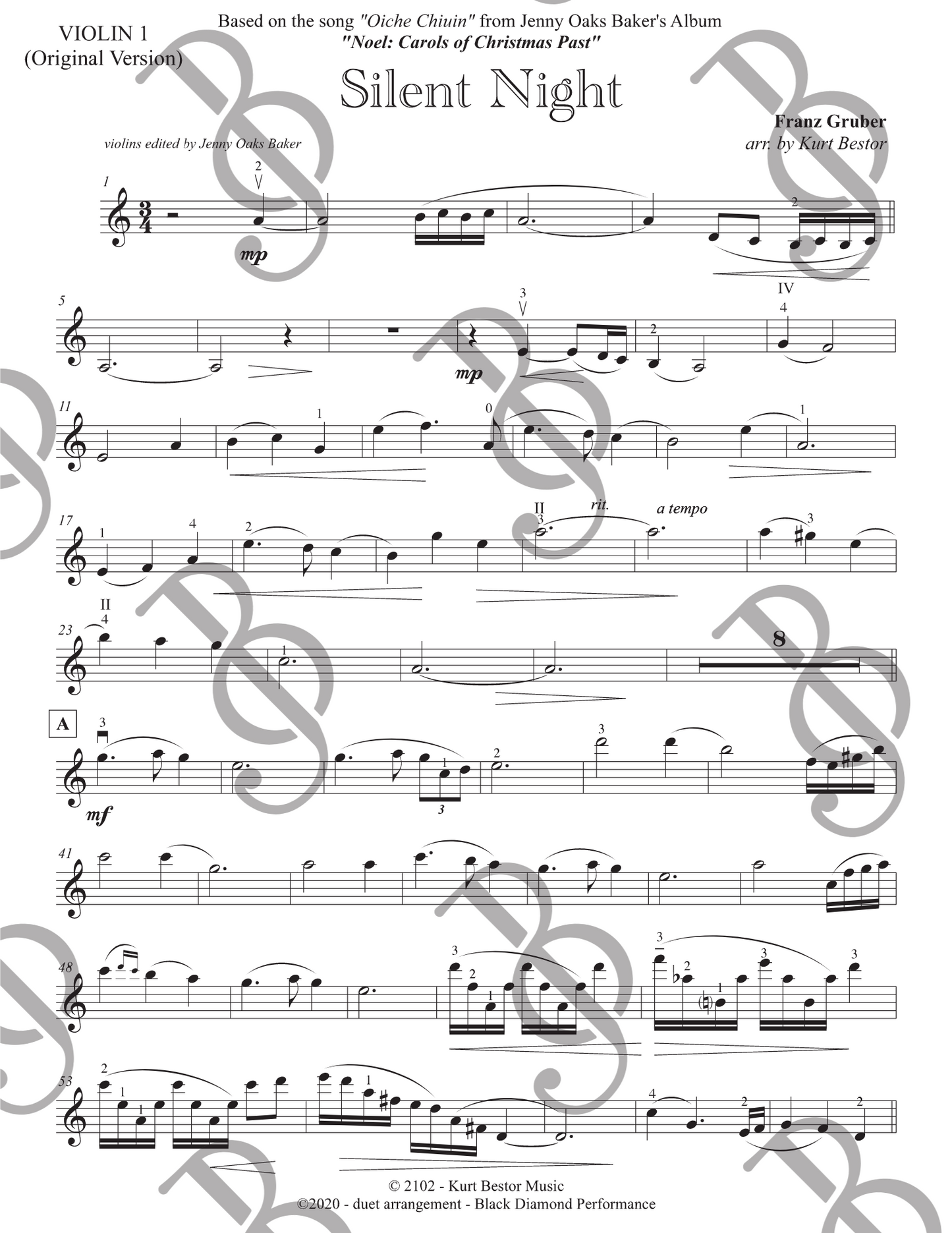 Silent Night Violin DUET for 2 Violins OR Violin & Voice Sheet Music (Advanced & Beginner)