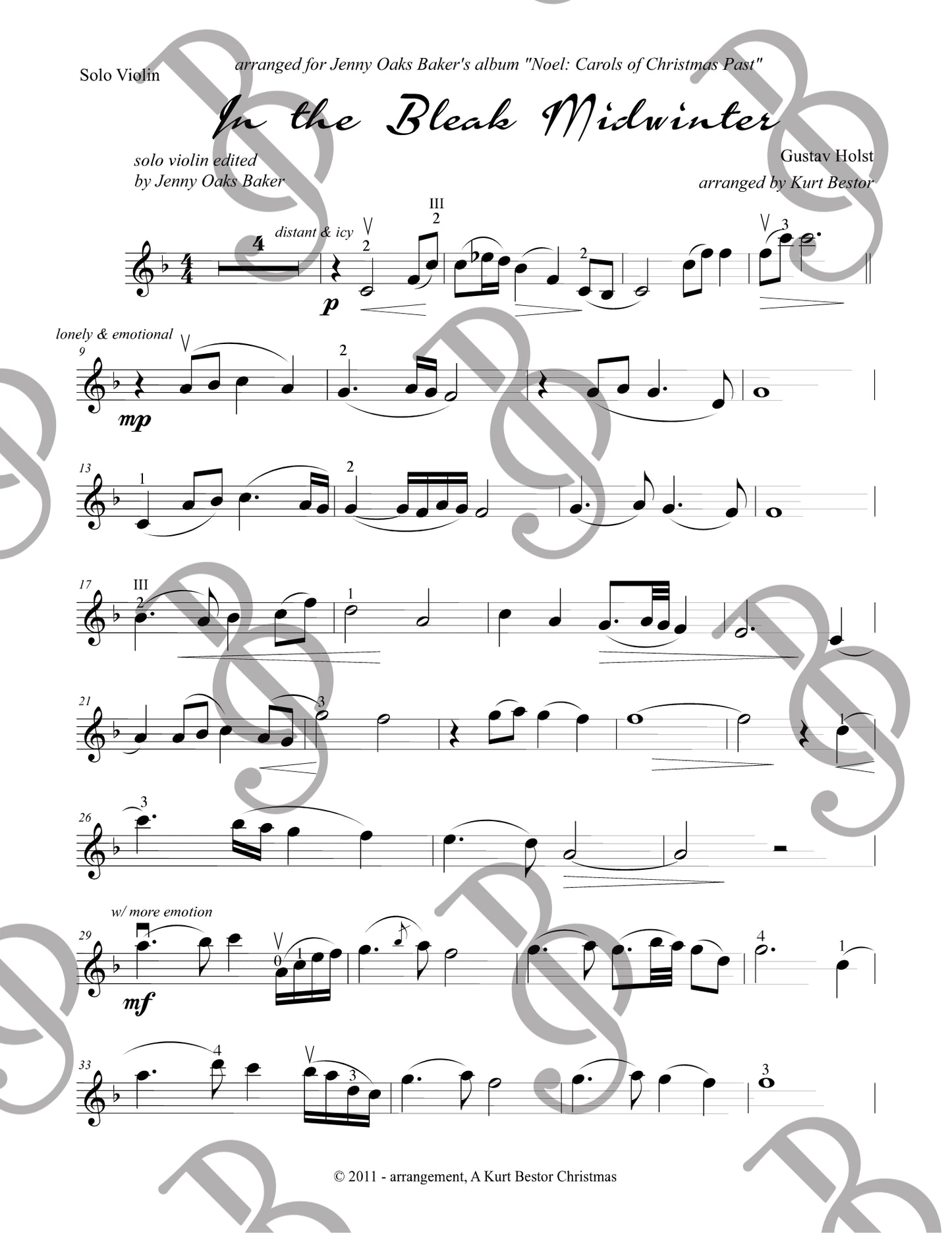 In the Bleak Midwinter Violin Sheet Music (Original)