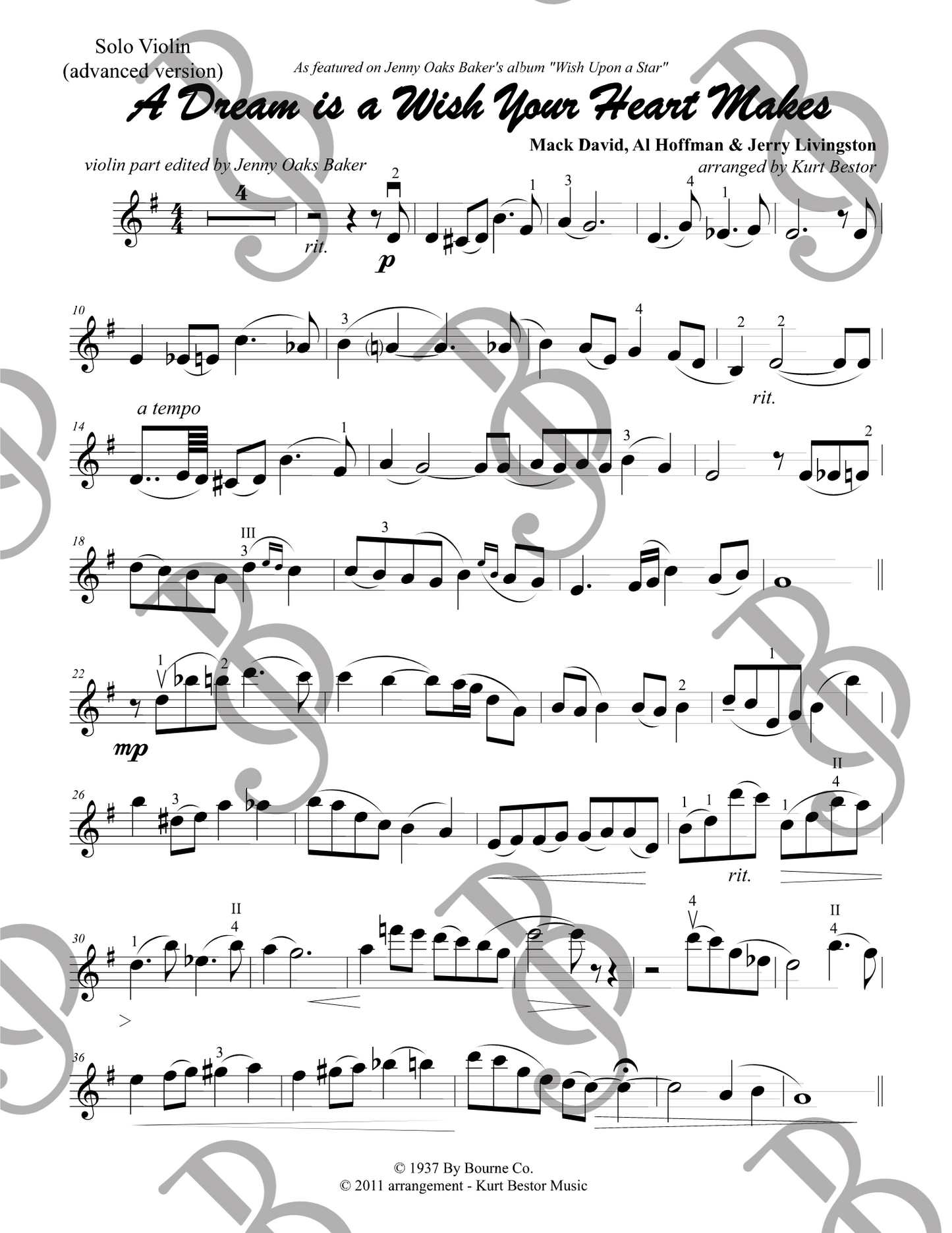 A Dream is a Wish Your Heart Makes Violin Sheet Music (Original)