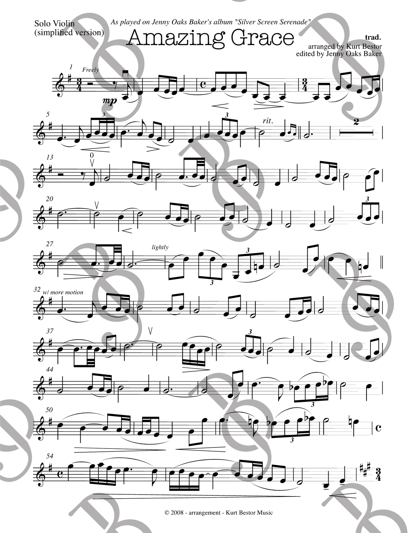 Amazing Grace Violin Sheet Music (Simplified)