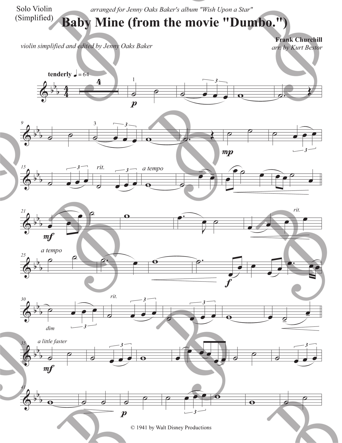 Baby Mine Violin Sheet Music (Easy Intermediate)