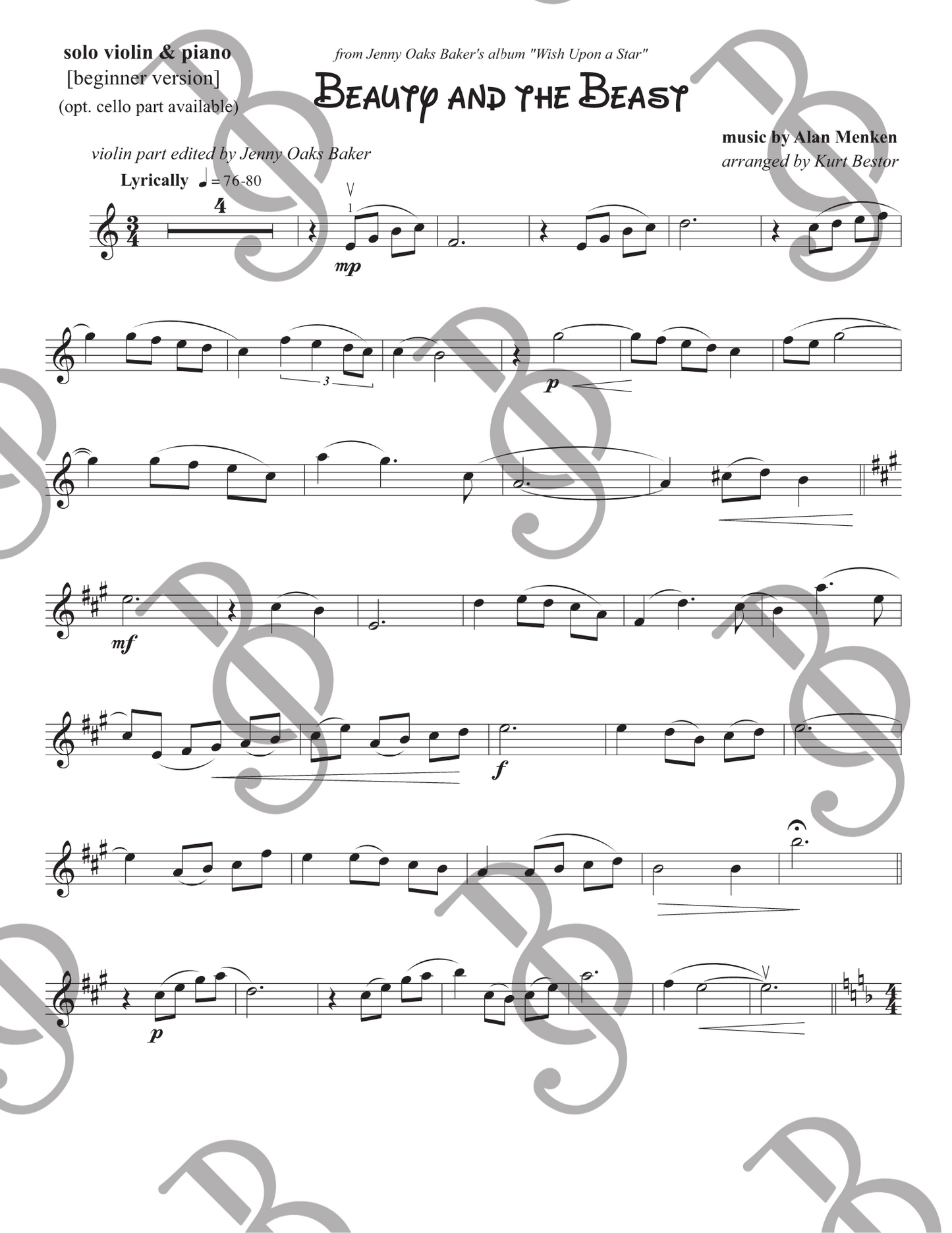 Beauty and the Beast Violin Sheet Music (Beginner)