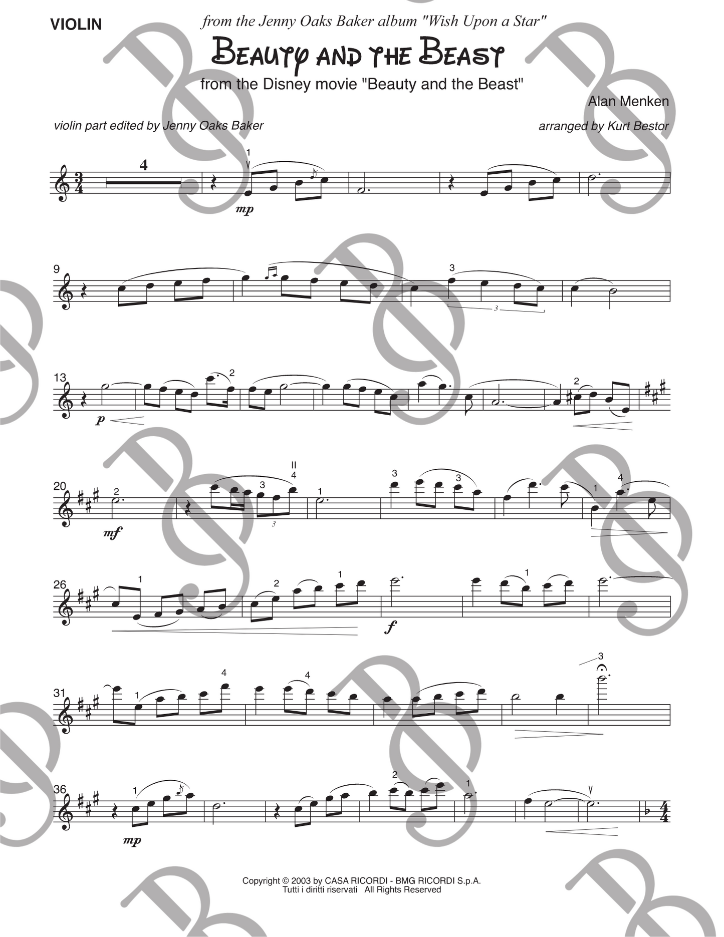 Beauty and the Beast Violin & Cello DUET Sheet Music (Advanced)