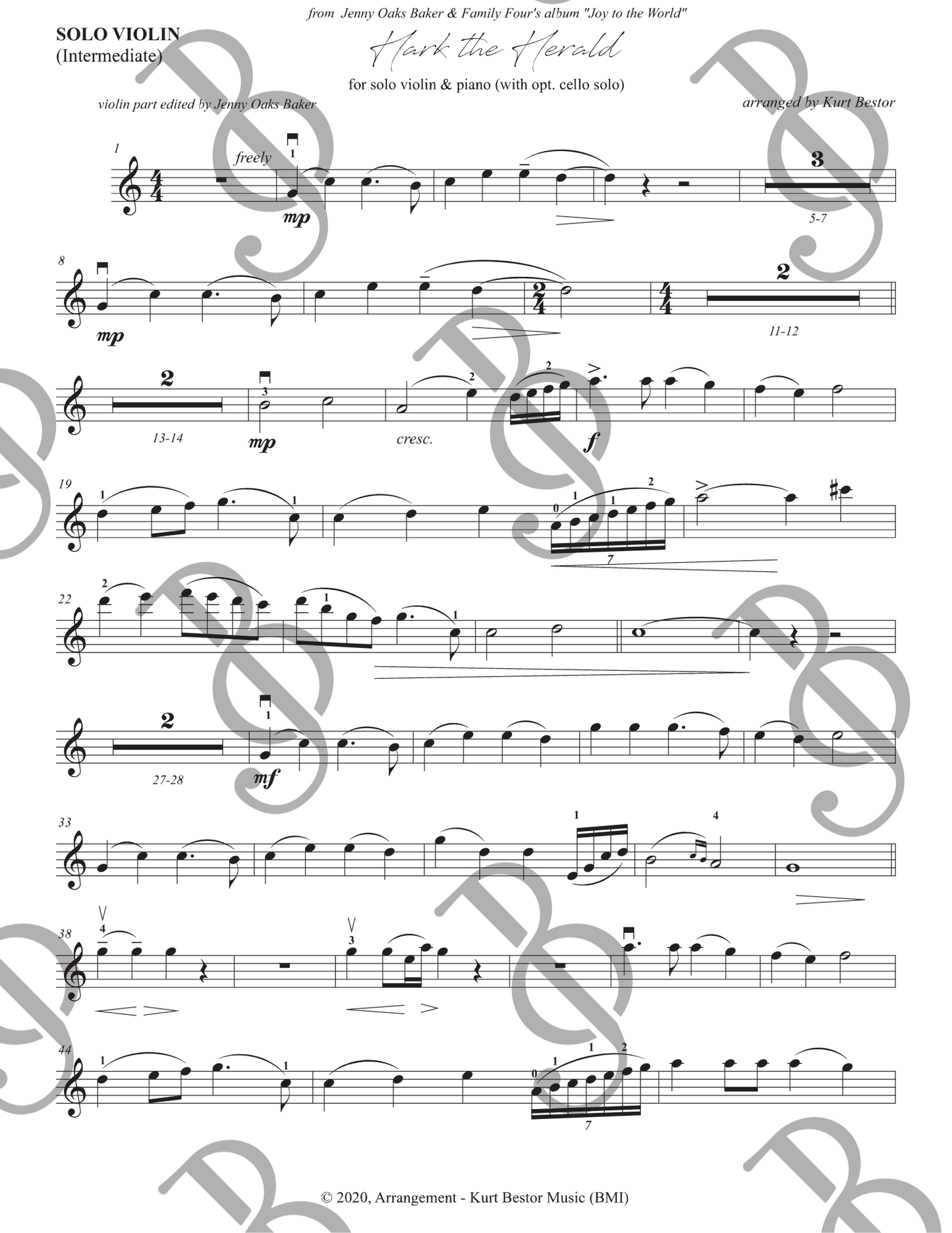 Hark the Herald Angels Sing Violin (with Optional Cello) Sheet Music (Intermediate)