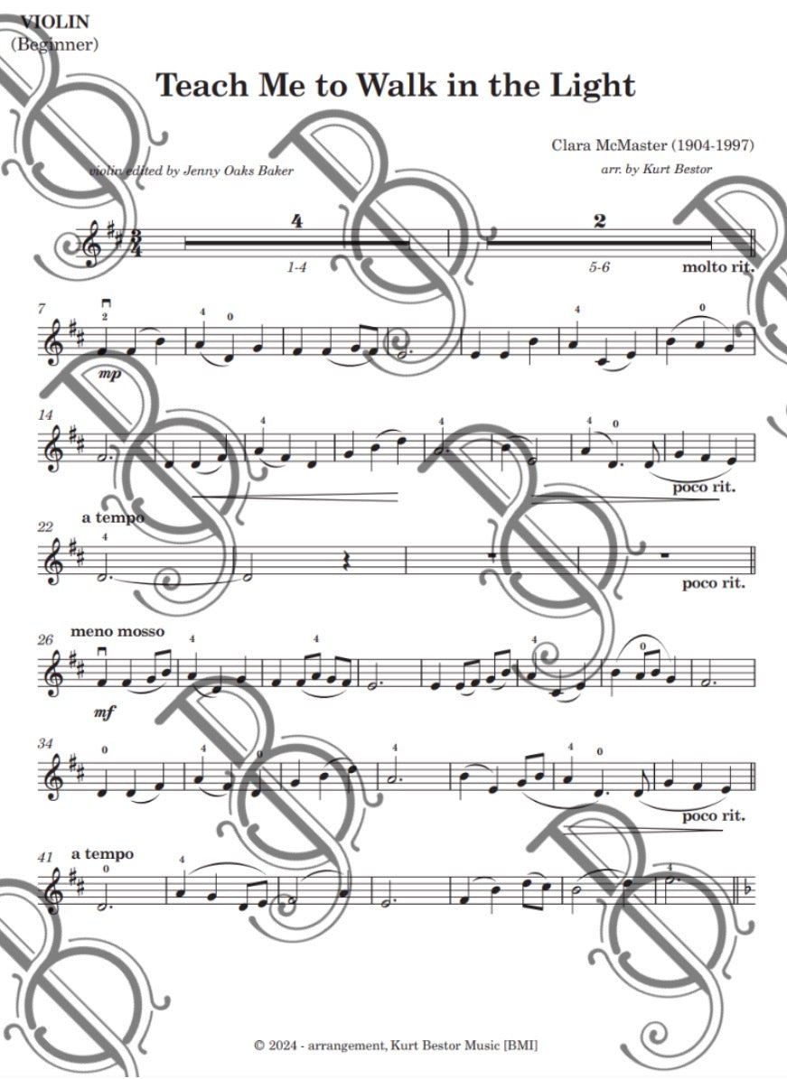 Teach Me to Walk in the Light Violin Sheet Music (Beginner)