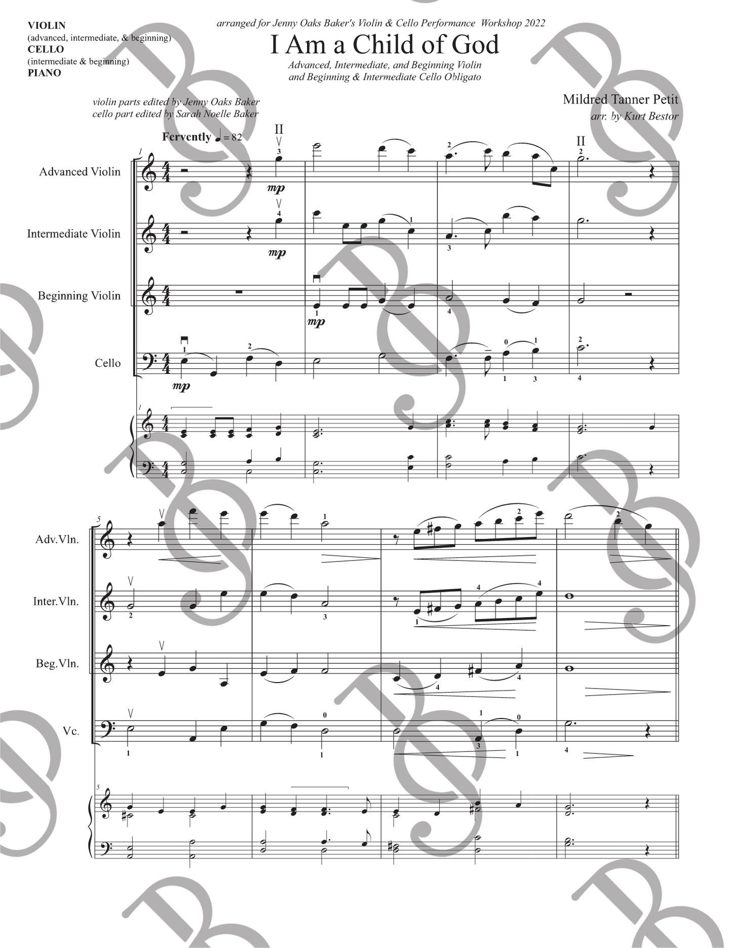I Am a Child of God Obligatos Violin and/or Cello Sheet Music