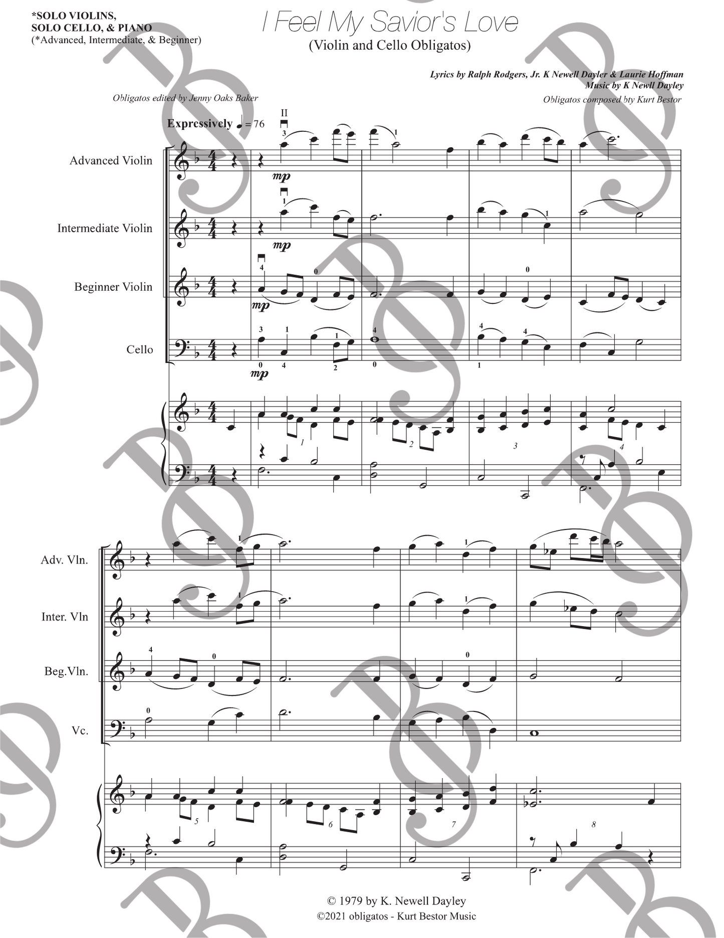 I Feel My Savior's Love Obligatos Violin and/or Cello Sheet Music