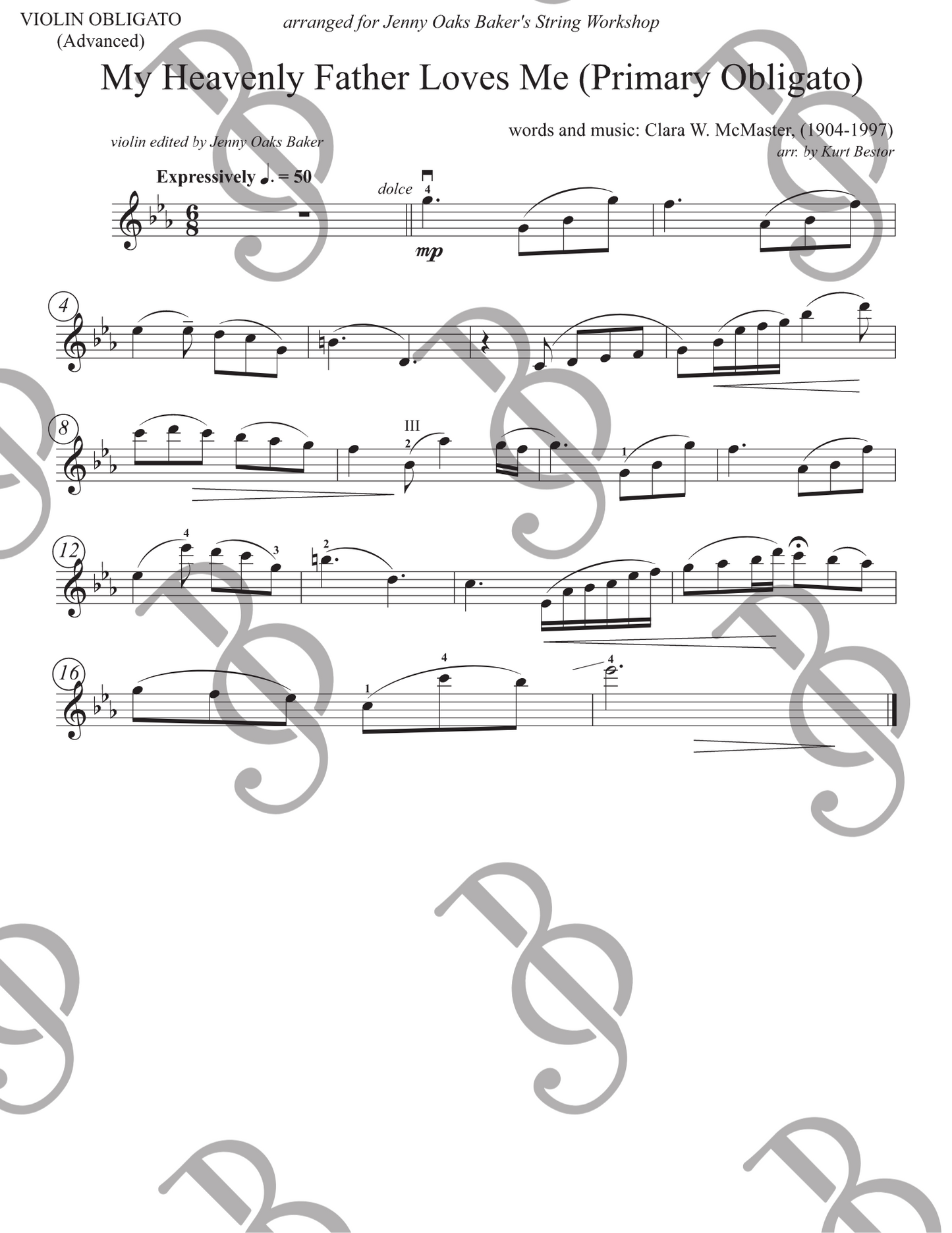 My Heavenly Father Loves Me Obligatos Violin Sheet Music