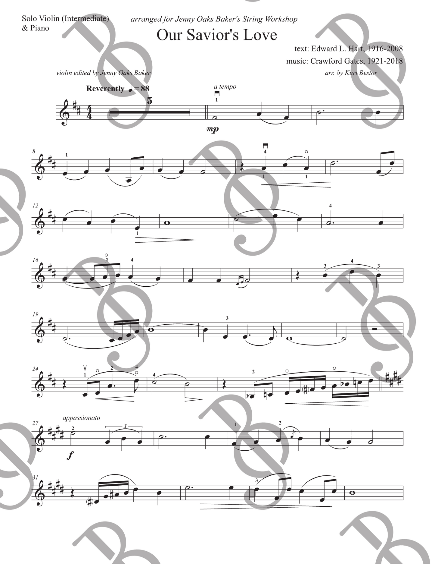 Our Savior's Love Violin Sheet Music (Intermediate)