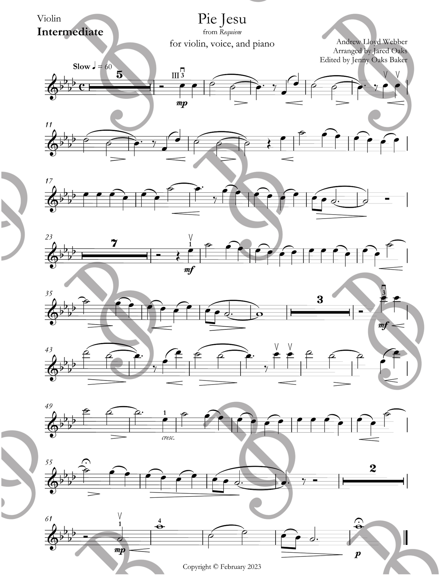 Pie Jesu Violin & Vocal DUET Sheet Music (Intermediate)