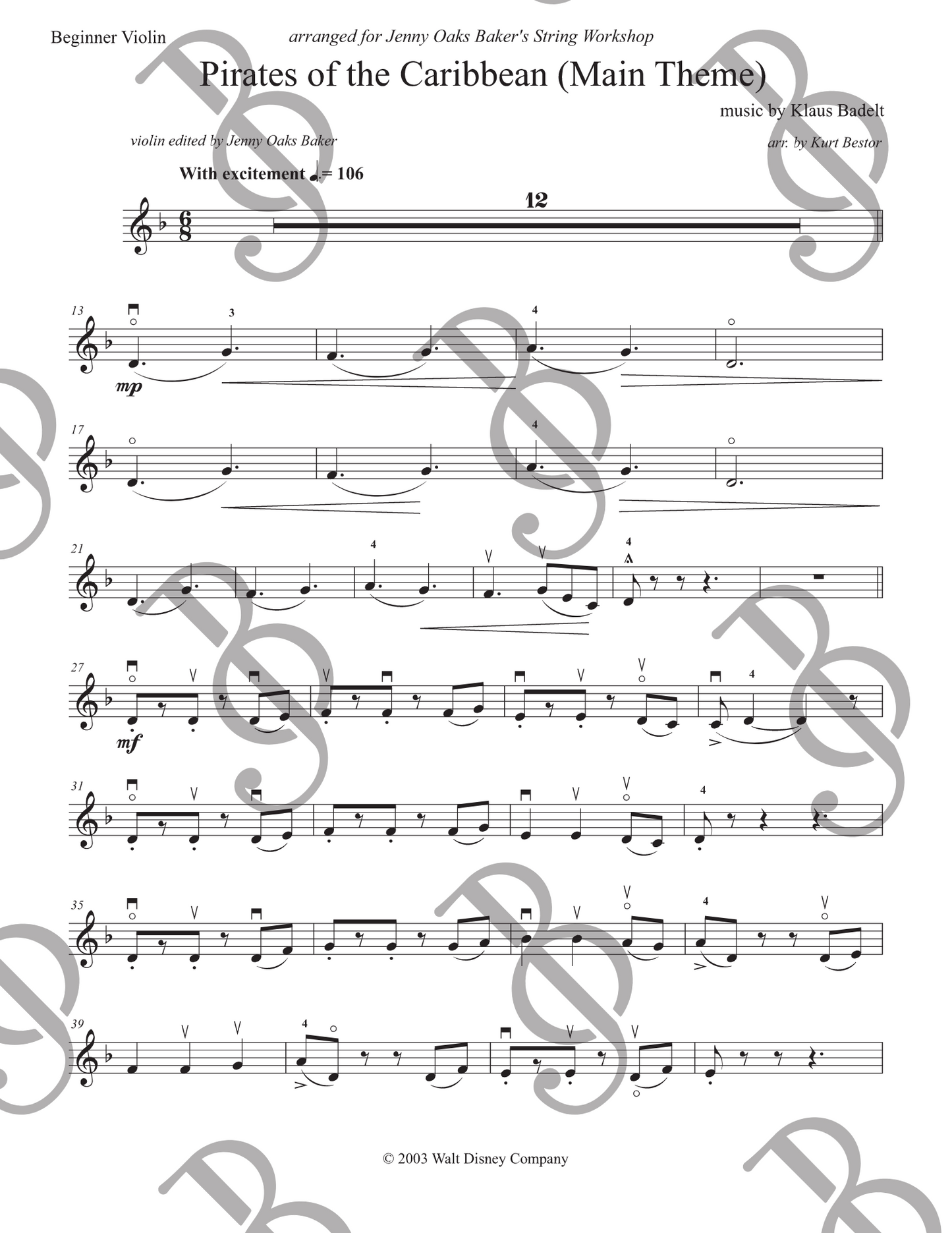 Pirates of the Caribbean (Main Theme) Violin Sheet Music (Beginner)