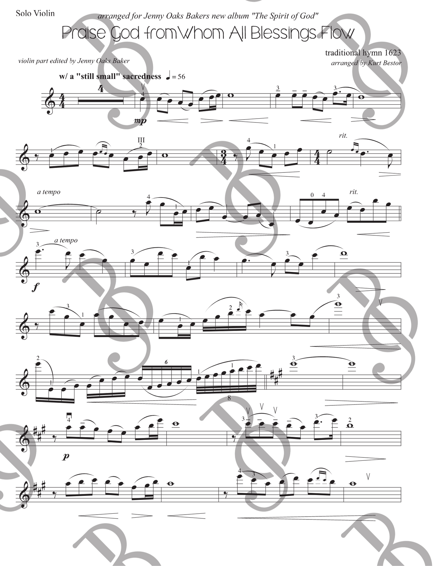 Praise God from Whom All Blessings Flow Violin Sheet Music (Original)