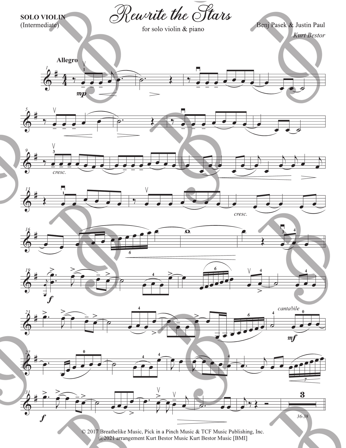 Rewrite the Stars Violin Sheet Music (Intermediate)