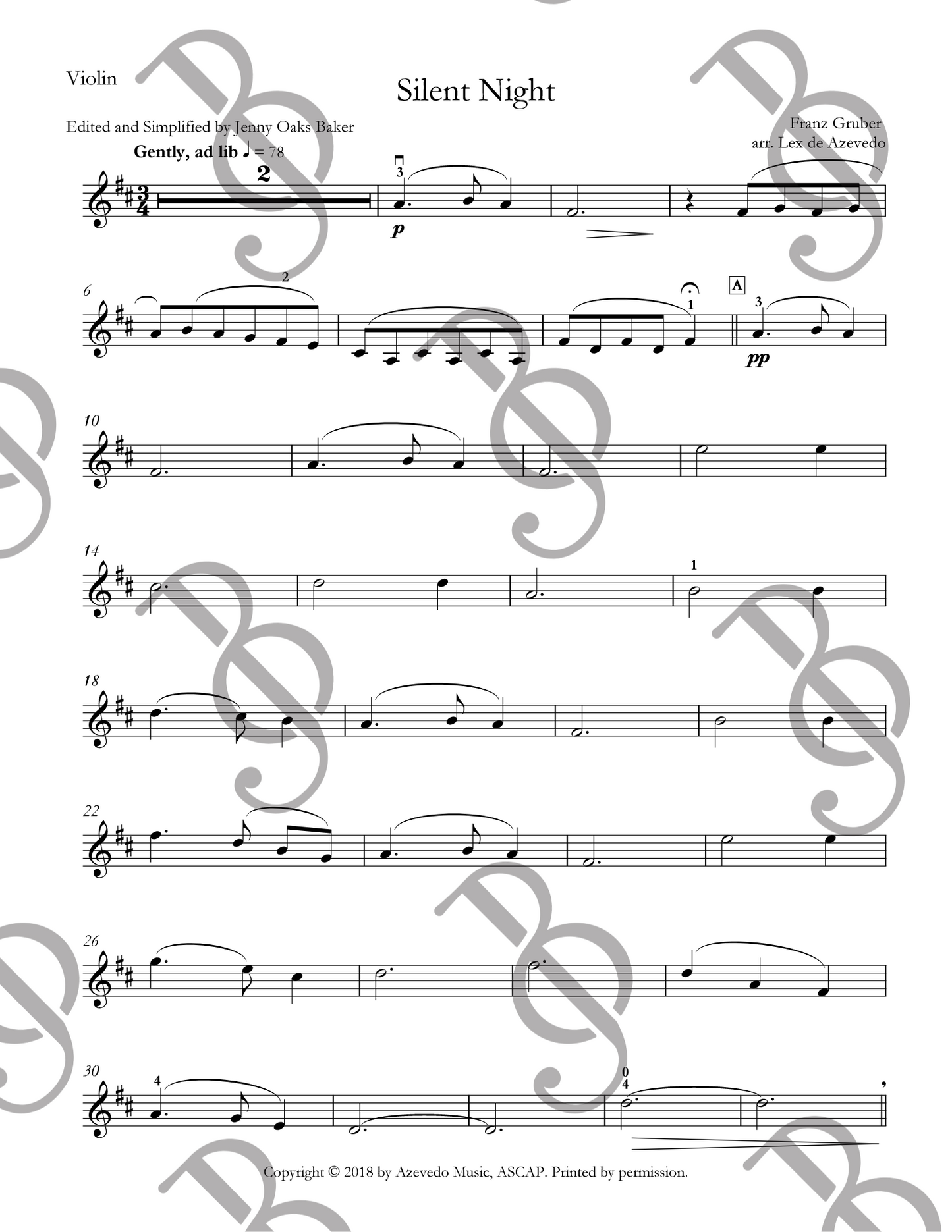 Silent Night Violin Sheet Music (Simplified)