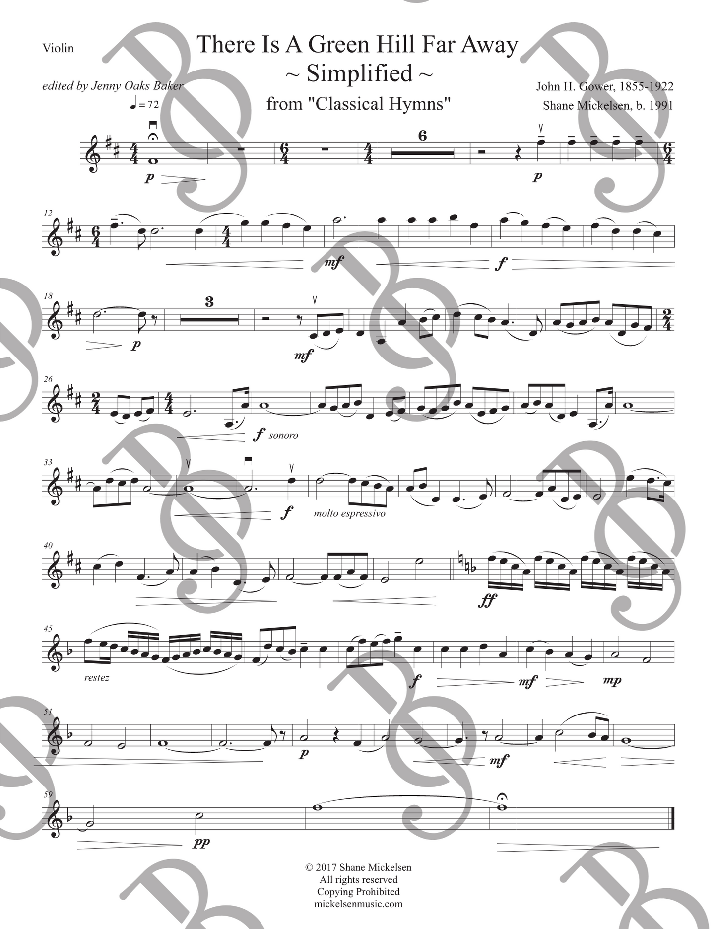 There is a Green Hill Far Away Violin Sheet Music (Simplified)
