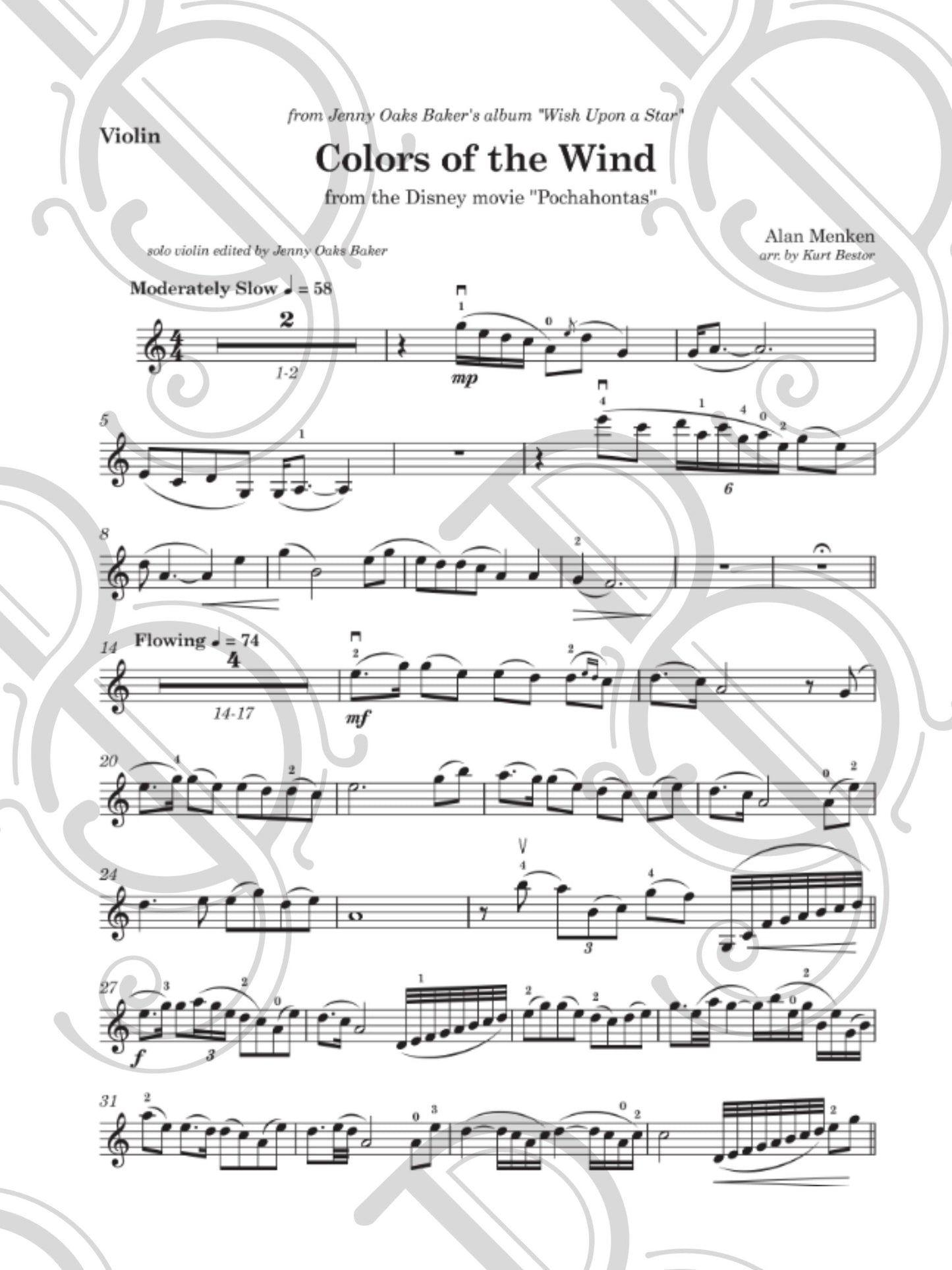 "Colors of the Wind" for Advanced Violin
