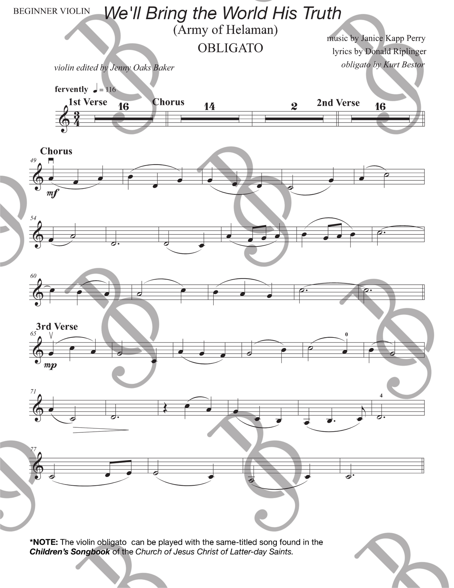 We'll Bring the World His Truth Obligato Violin Sheet Music (Beginner)