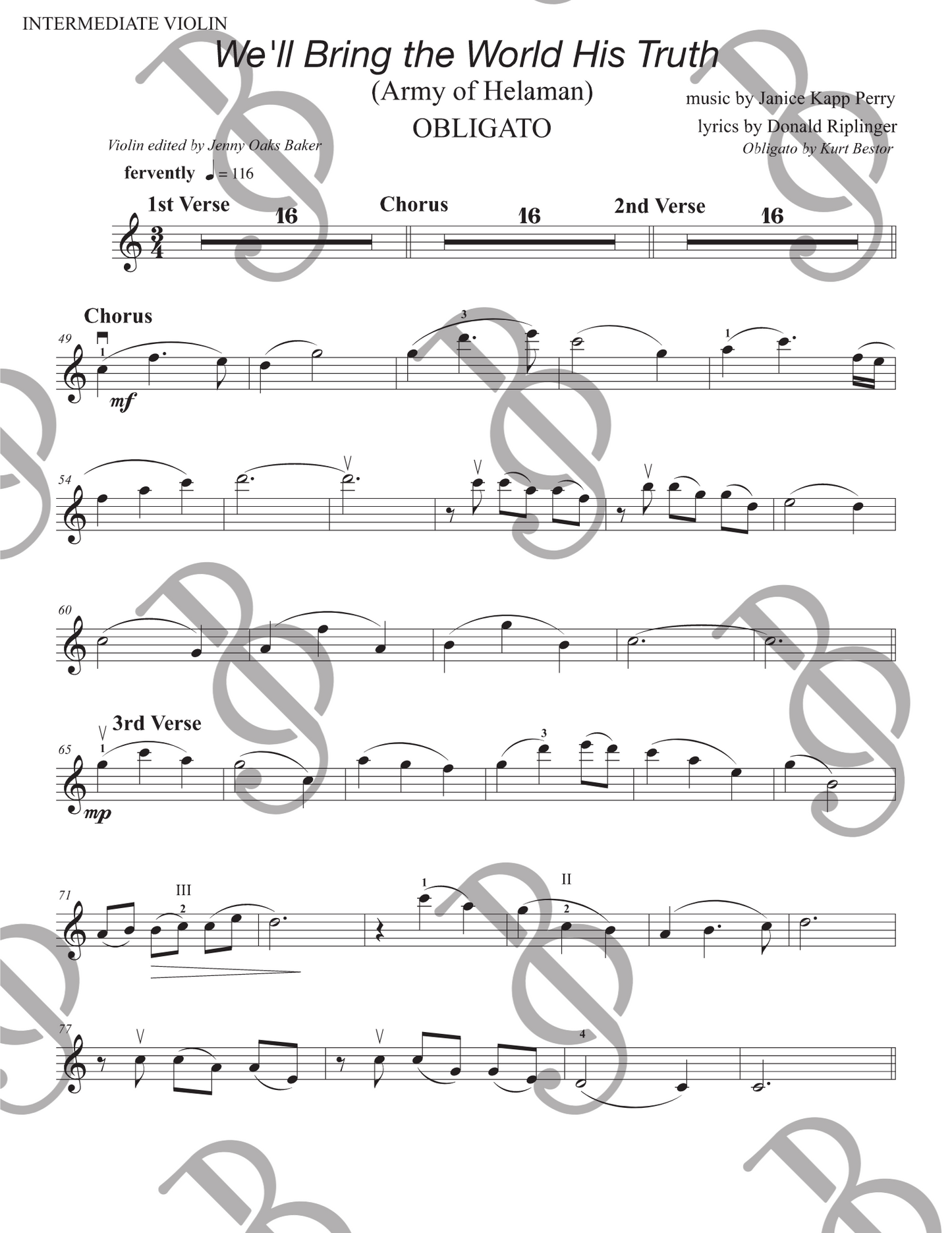 We'll Bring the World His Truth Obligato Violin Sheet Music (Intermediate)