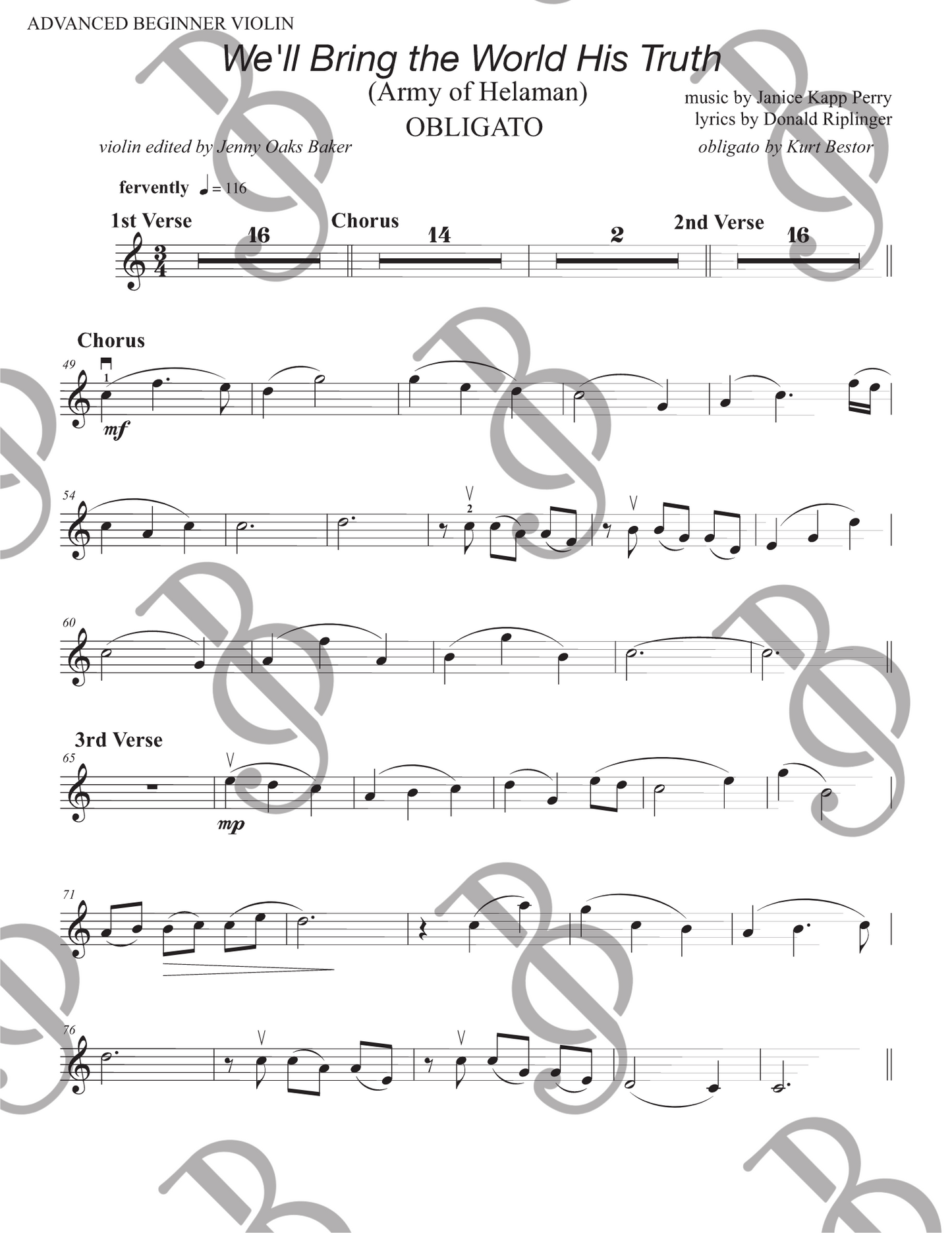 We'll Bring the World His Truth Obligato Violin Sheet Music (Advanced Beginner)