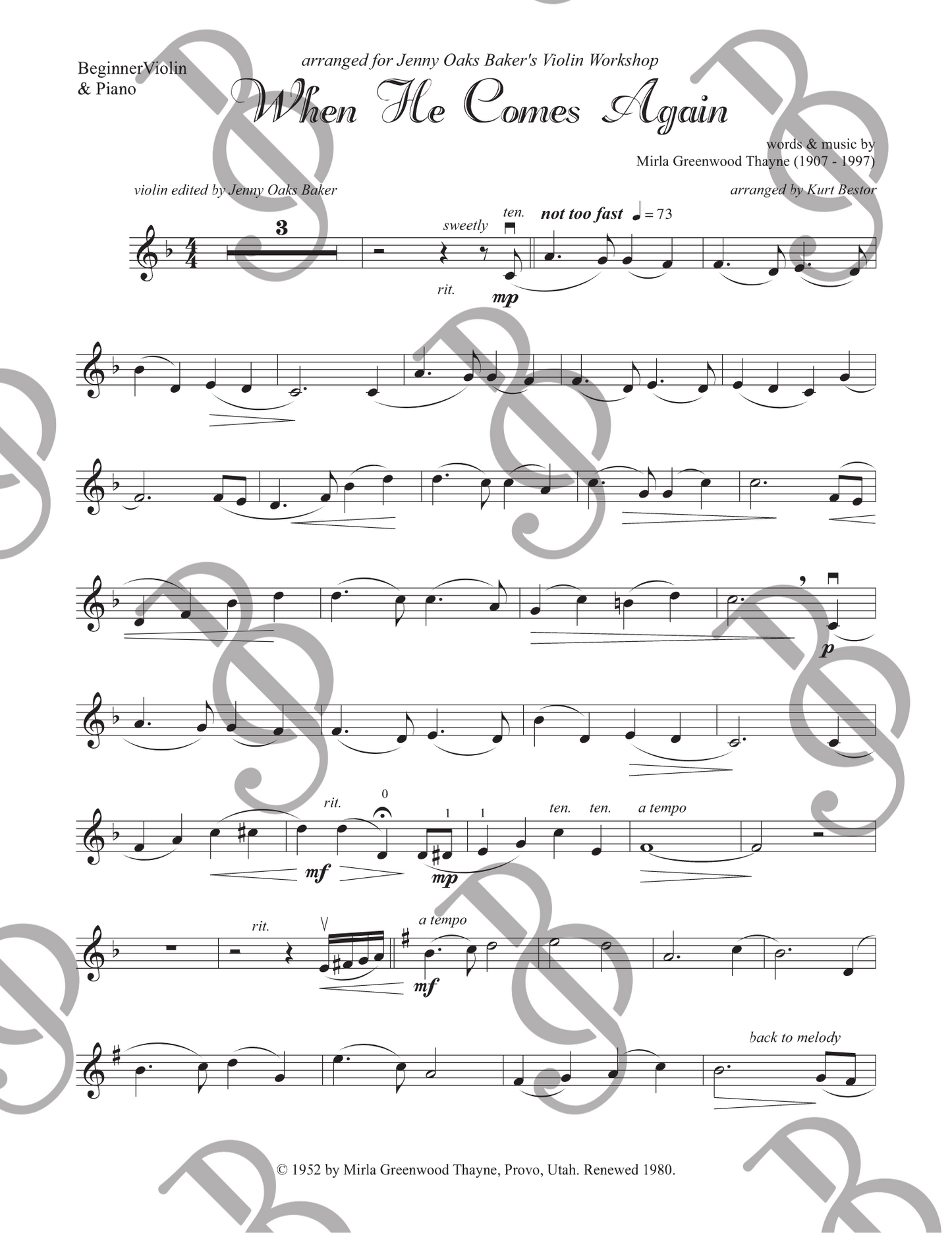 I Wonder When He Comes Again Violin Sheet Music (Beginner)