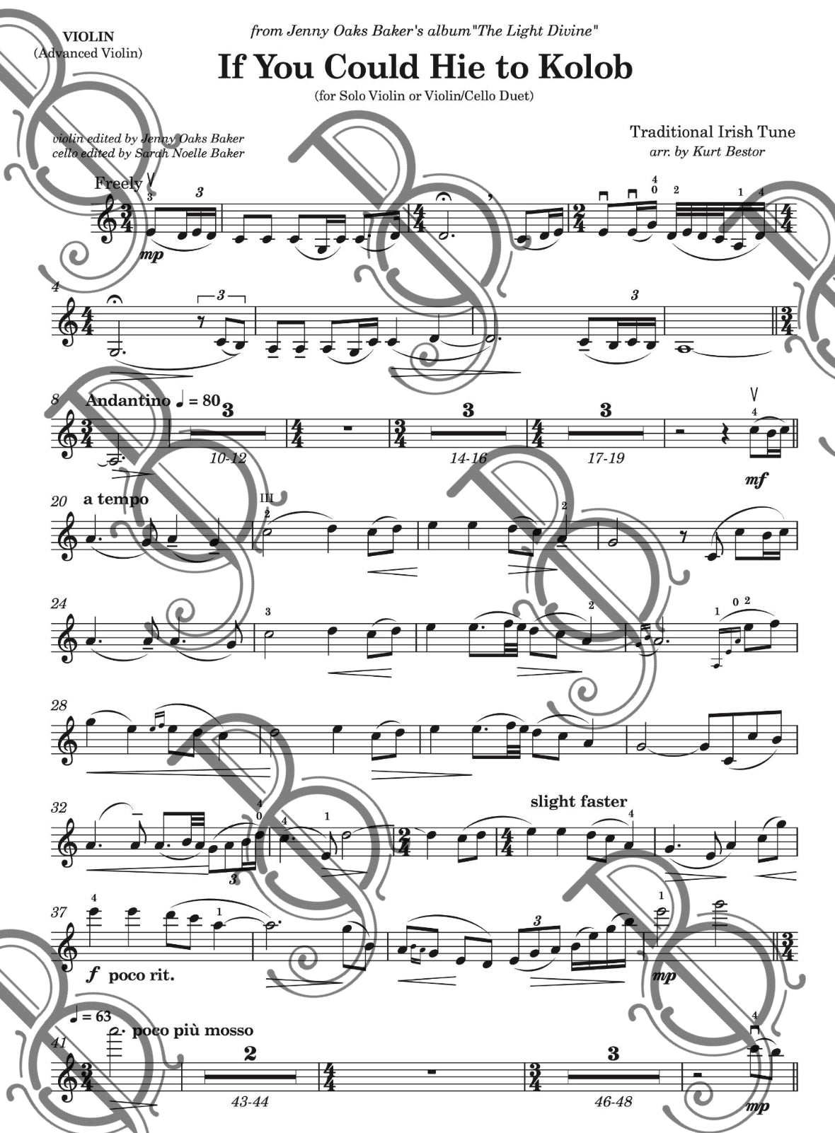 If You Could Hie to Kolob - Kingsford Tune, Violin with Optional Cello Sheet Music (Advanced)