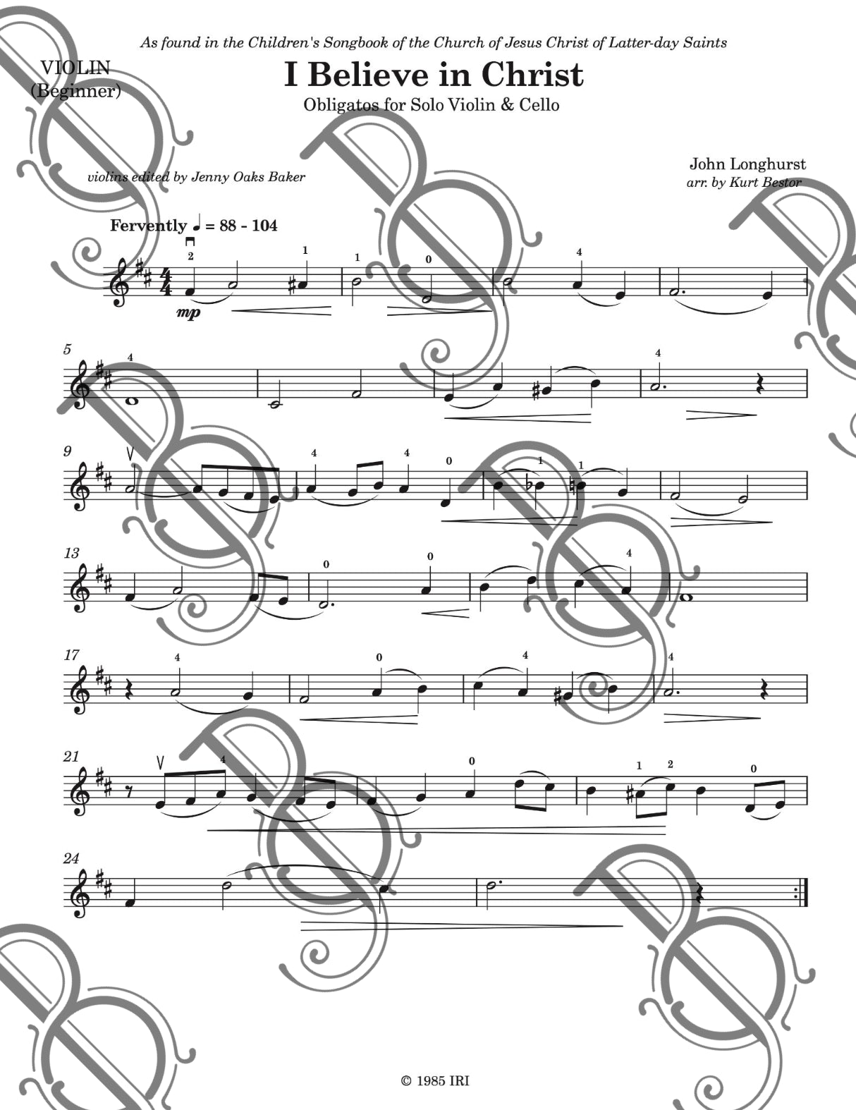 "I Believe in Christ" (Obligato) for Beginner Violin