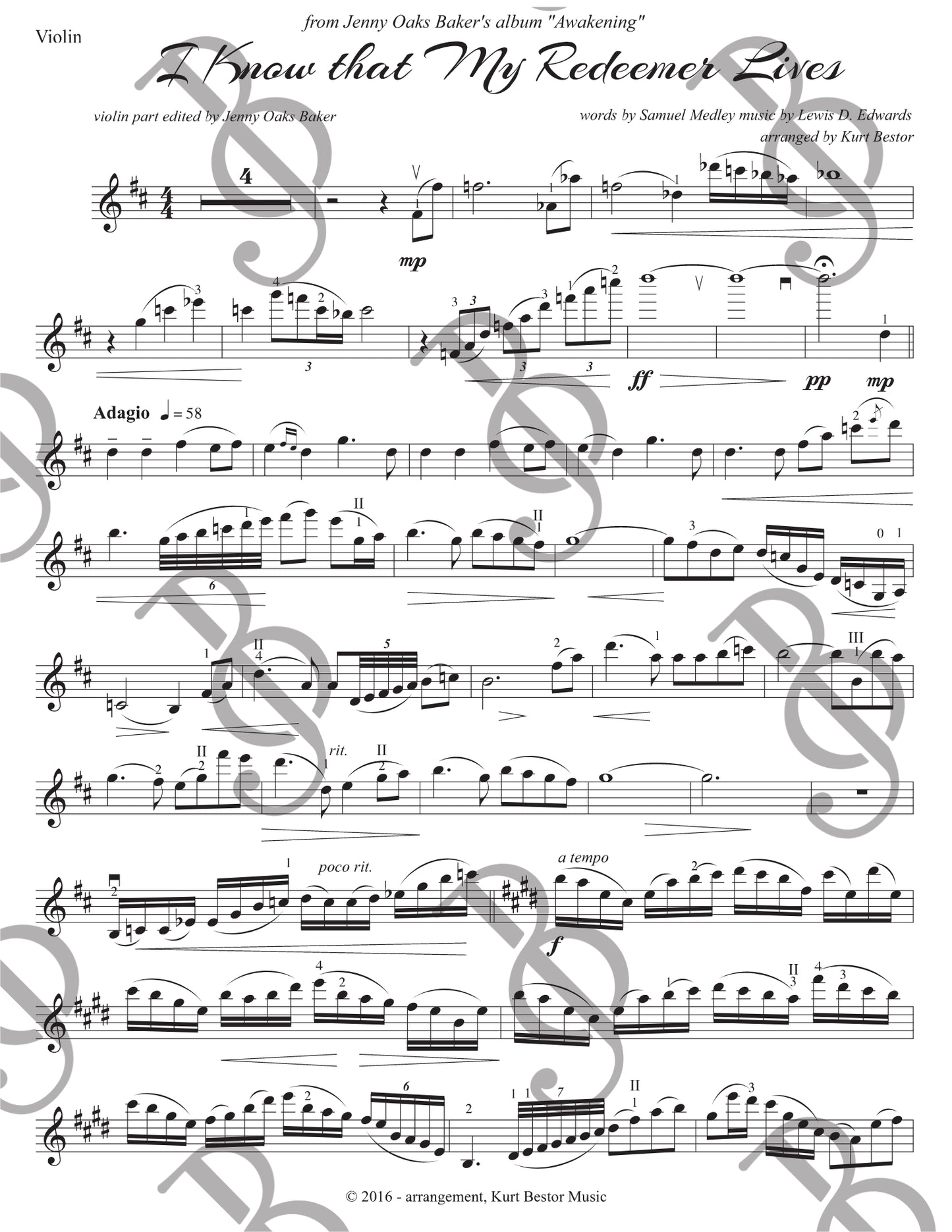 "I Know That My Redeemer Lives" for Advanced Violin (Original)
