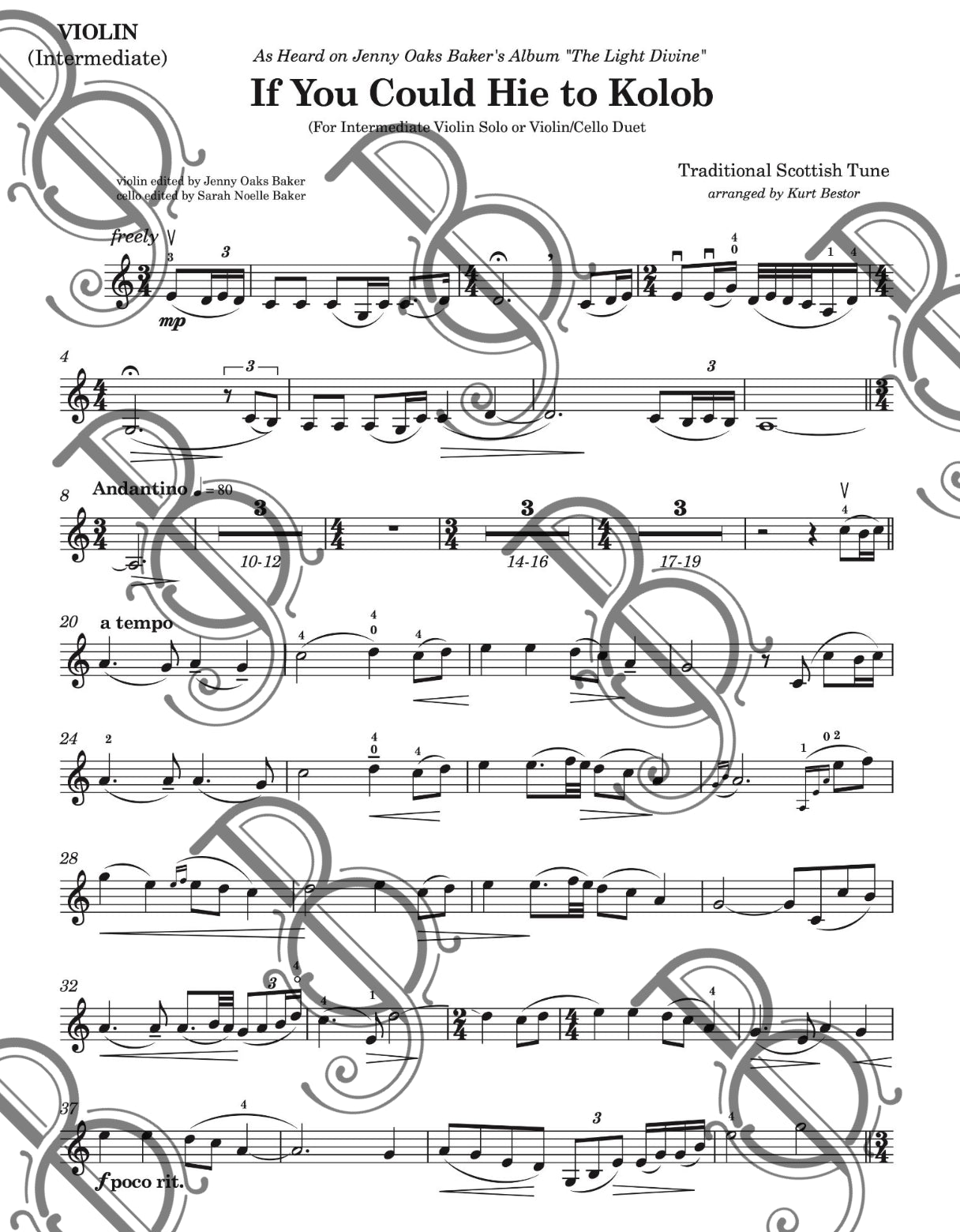 If You Could Hie to Kolob - Kingsford Tune, Violin with Optional Cello Sheet Music (Intermediate)
