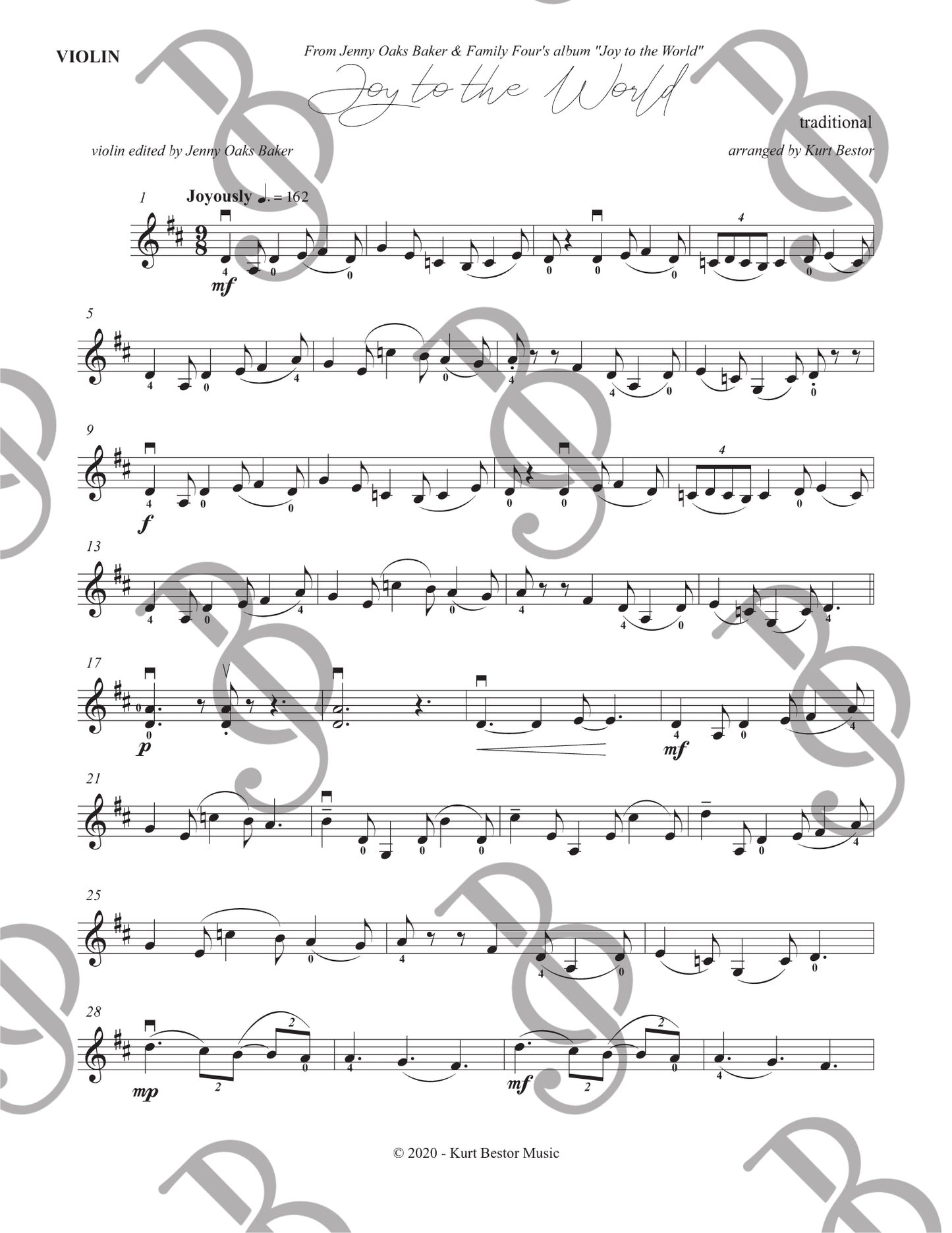 Joy to the World Intermediate Violin Sheet Music