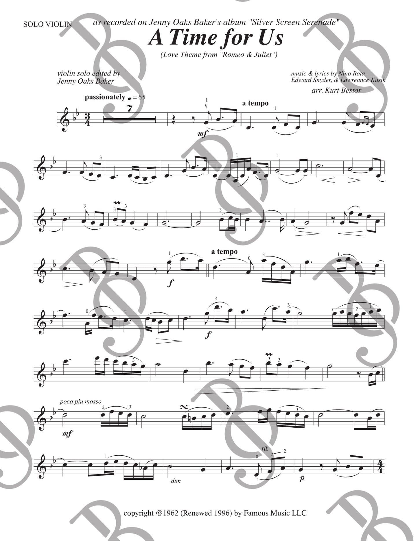 "A Time for Us" from Romeo and Juliet for Advanced Violin