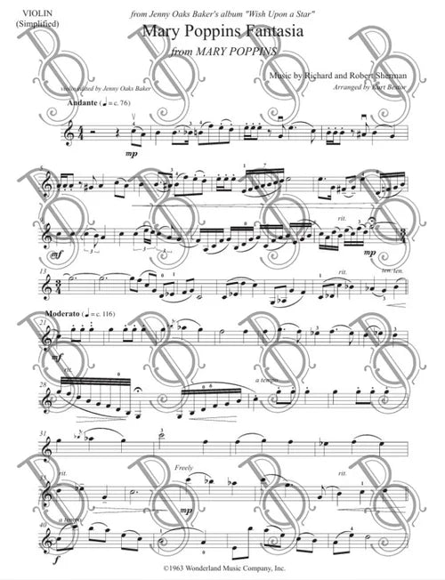 "Mary Poppins Fantasia" Simplified for Intermediate Violin