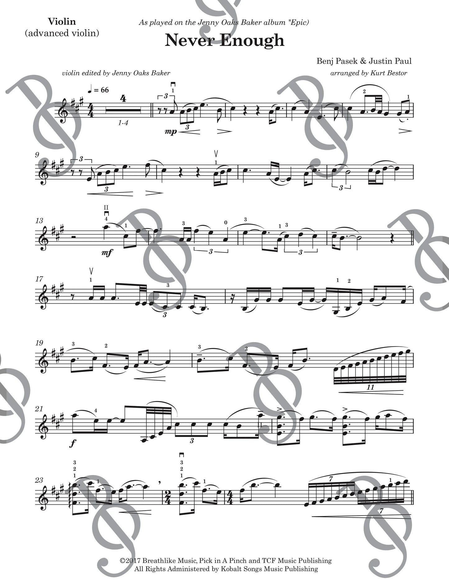 Never Enough Violin Sheet Music (Advanced)